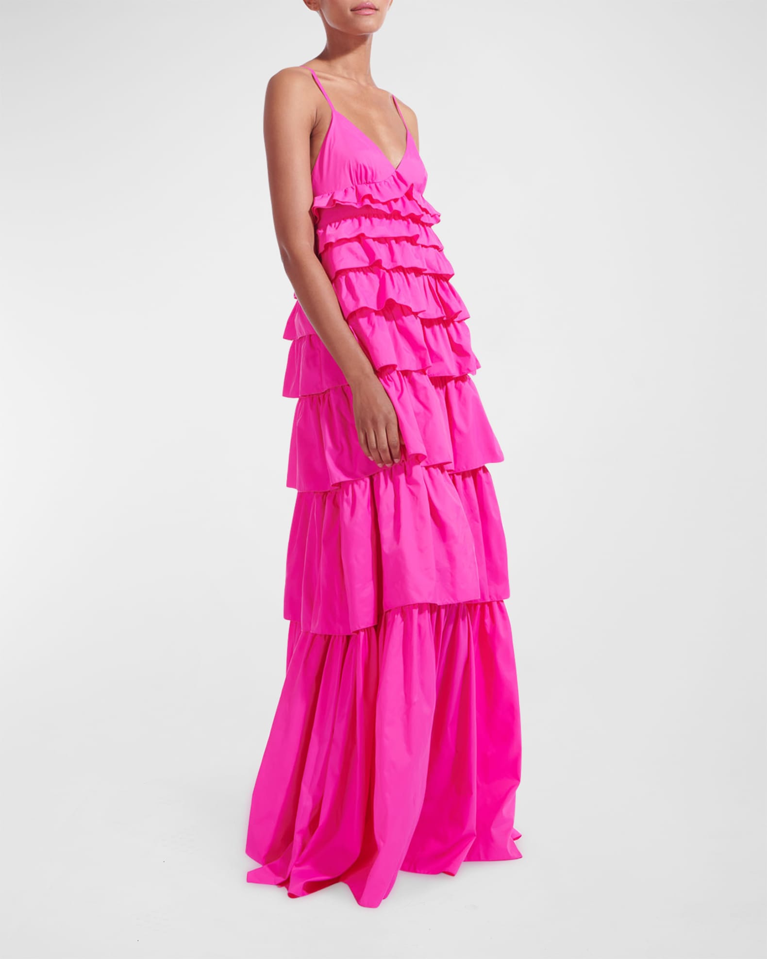 Staud Rylie Tiered Ruffle Tie-Back Gown | Neiman Marcus