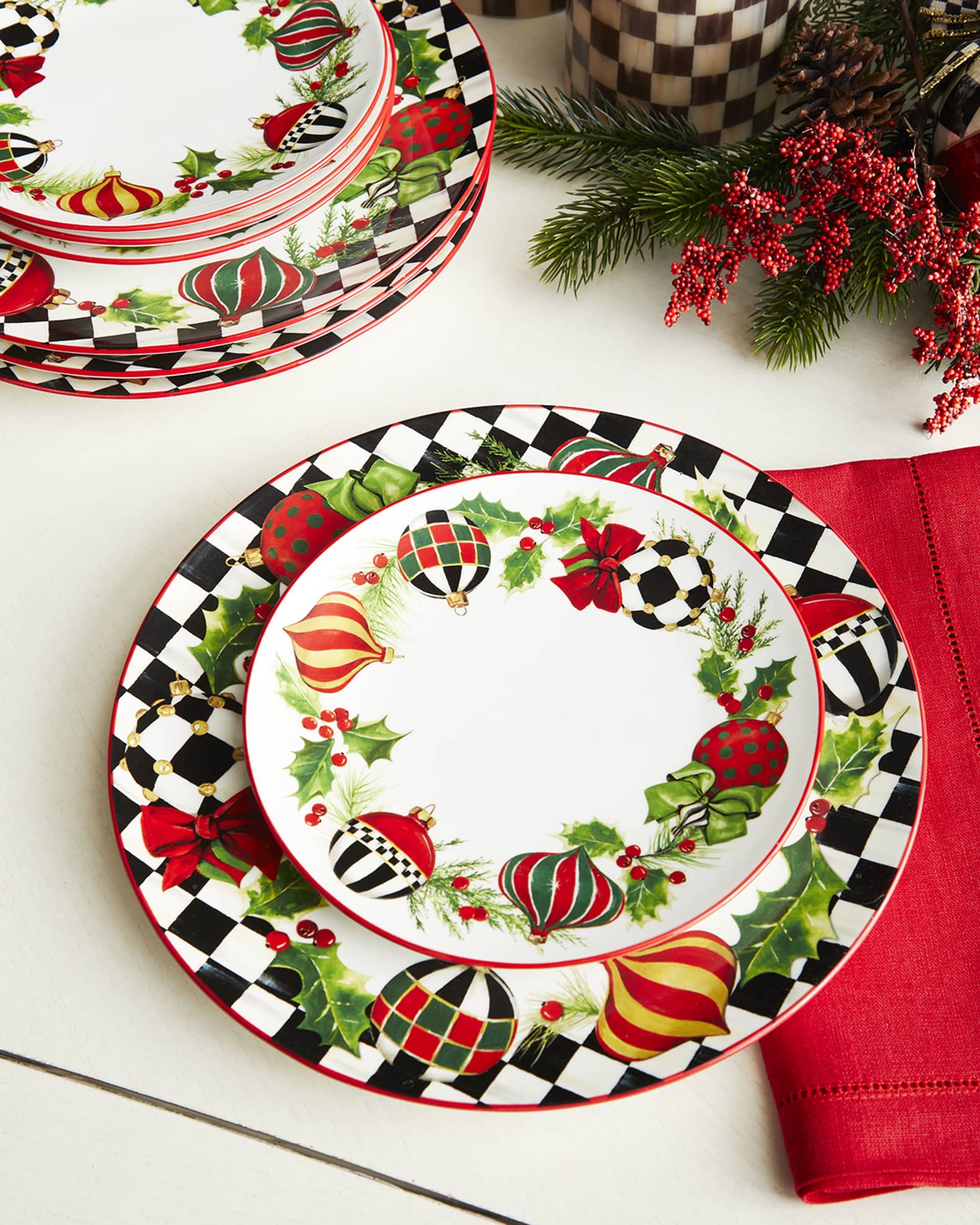 MacKenzieChilds Deck The Halls Dinner Plates, Set of 4 Neiman Marcus