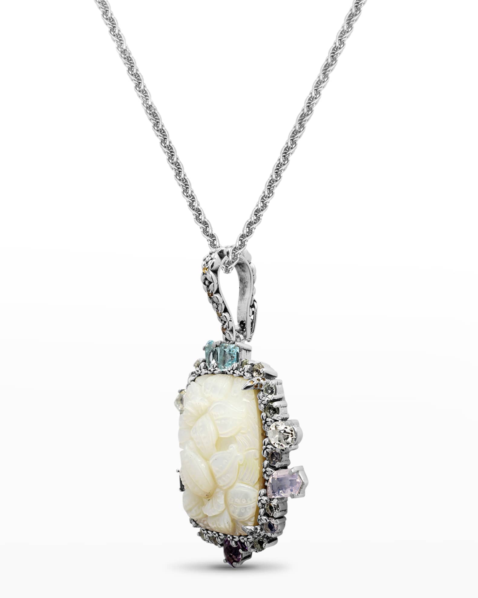 Mother-of-Pearl, Amethyst, Iolite and White Topaz Pendant Necklace 1