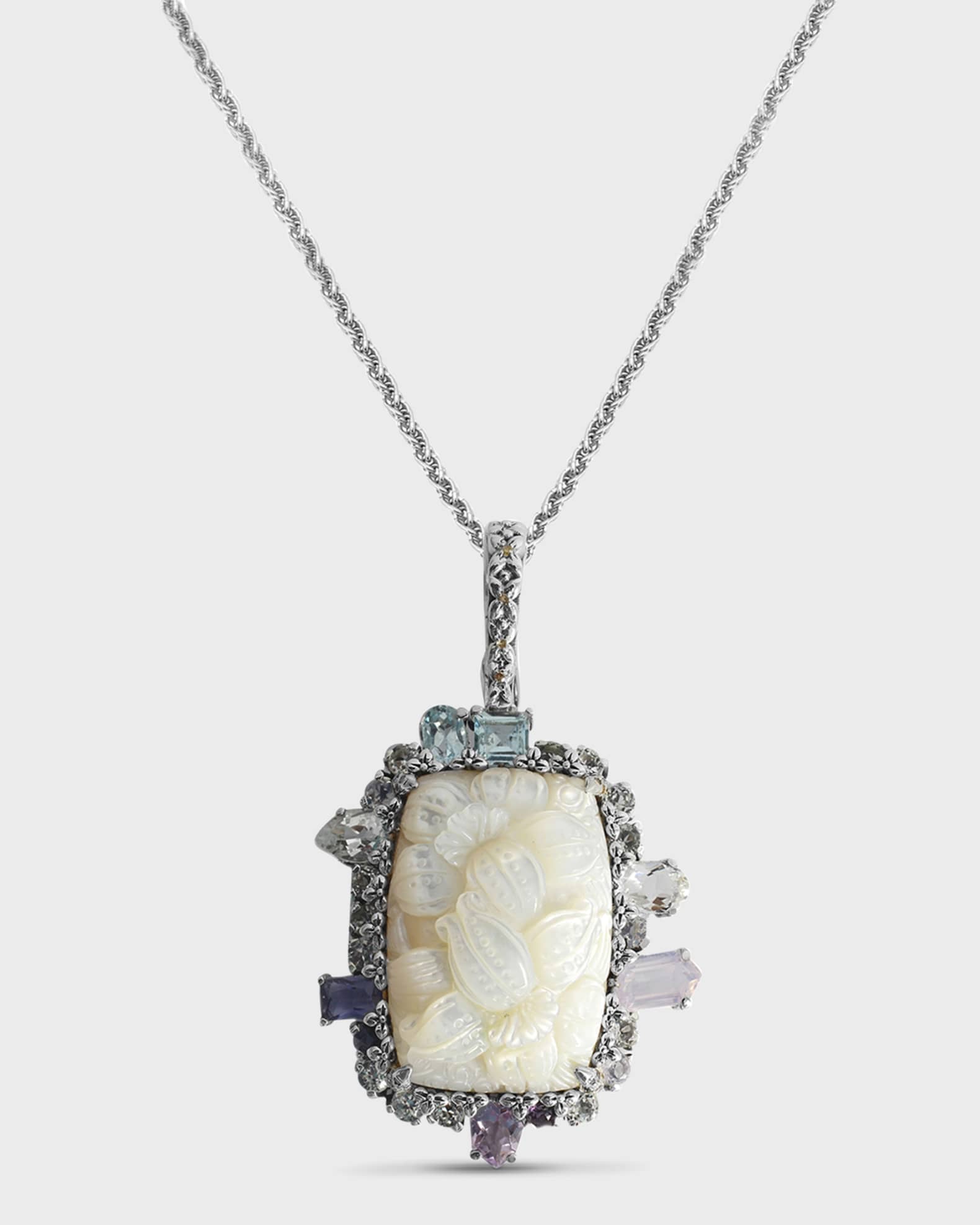Mother-of-Pearl, Amethyst, Iolite and White Topaz Pendant Necklace 0