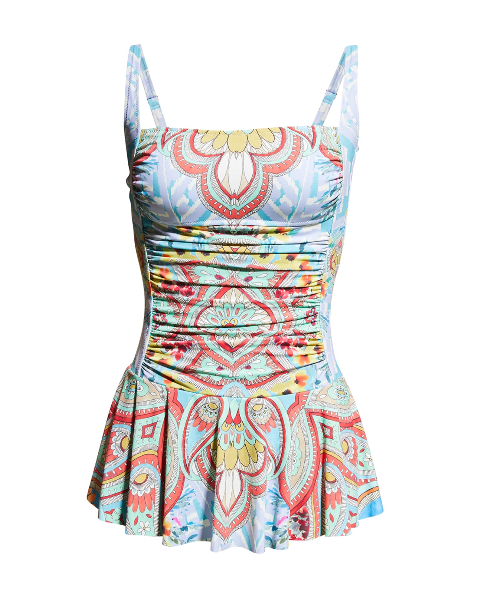 Johnny Was Heloise Ruched Skirted OnePiece Swimsuit Neiman Marcus