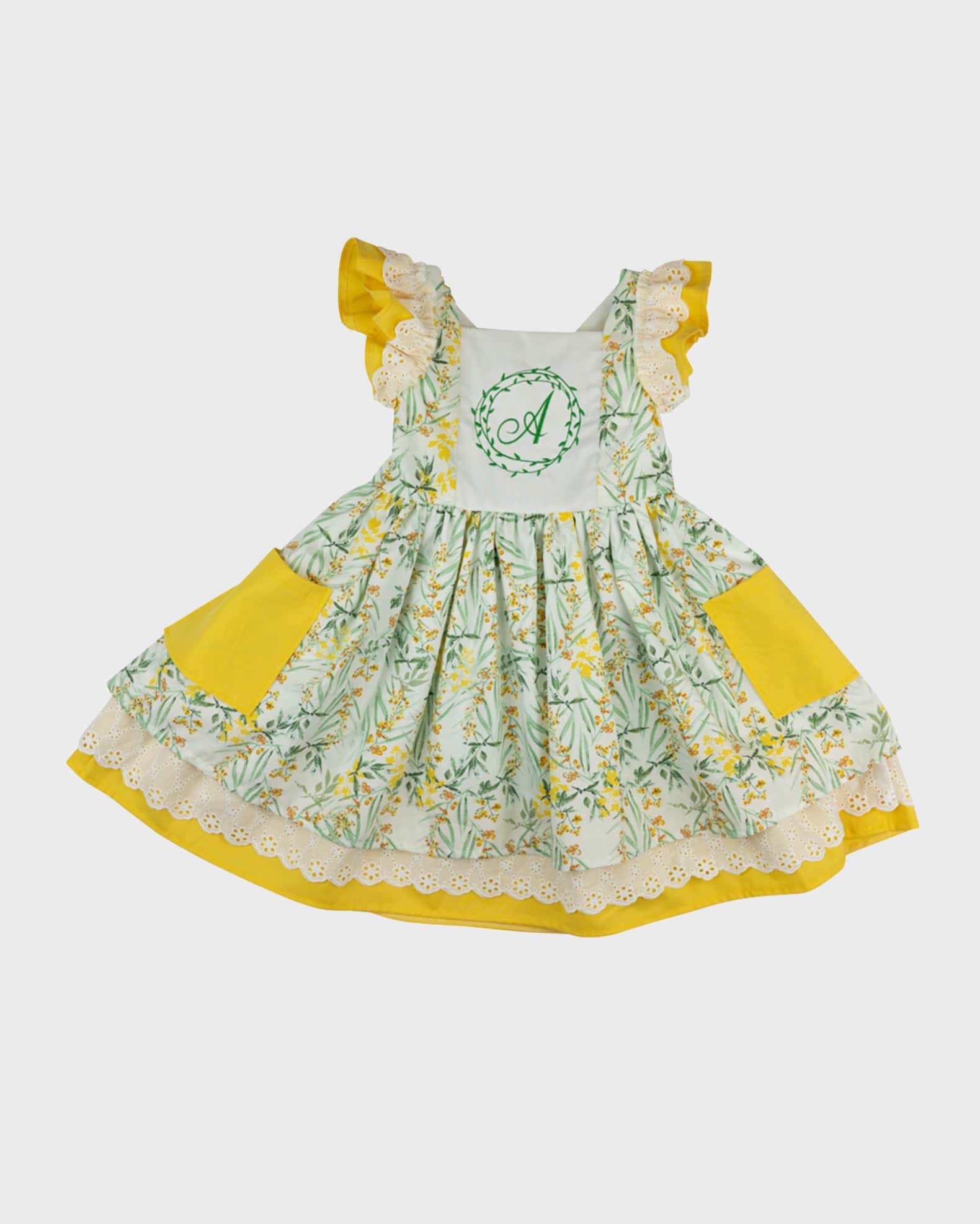 Girl's Ruffle Trim Personalized Dress, Size 2T-6 0