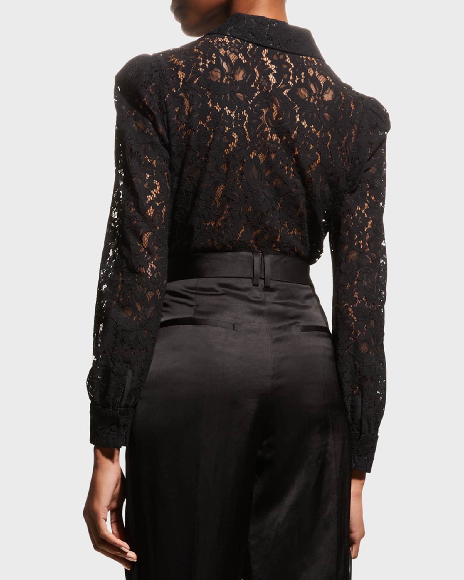 L'Agence Jenica Lace Long-Puffed Sleeve Blouse | Neiman Marcus