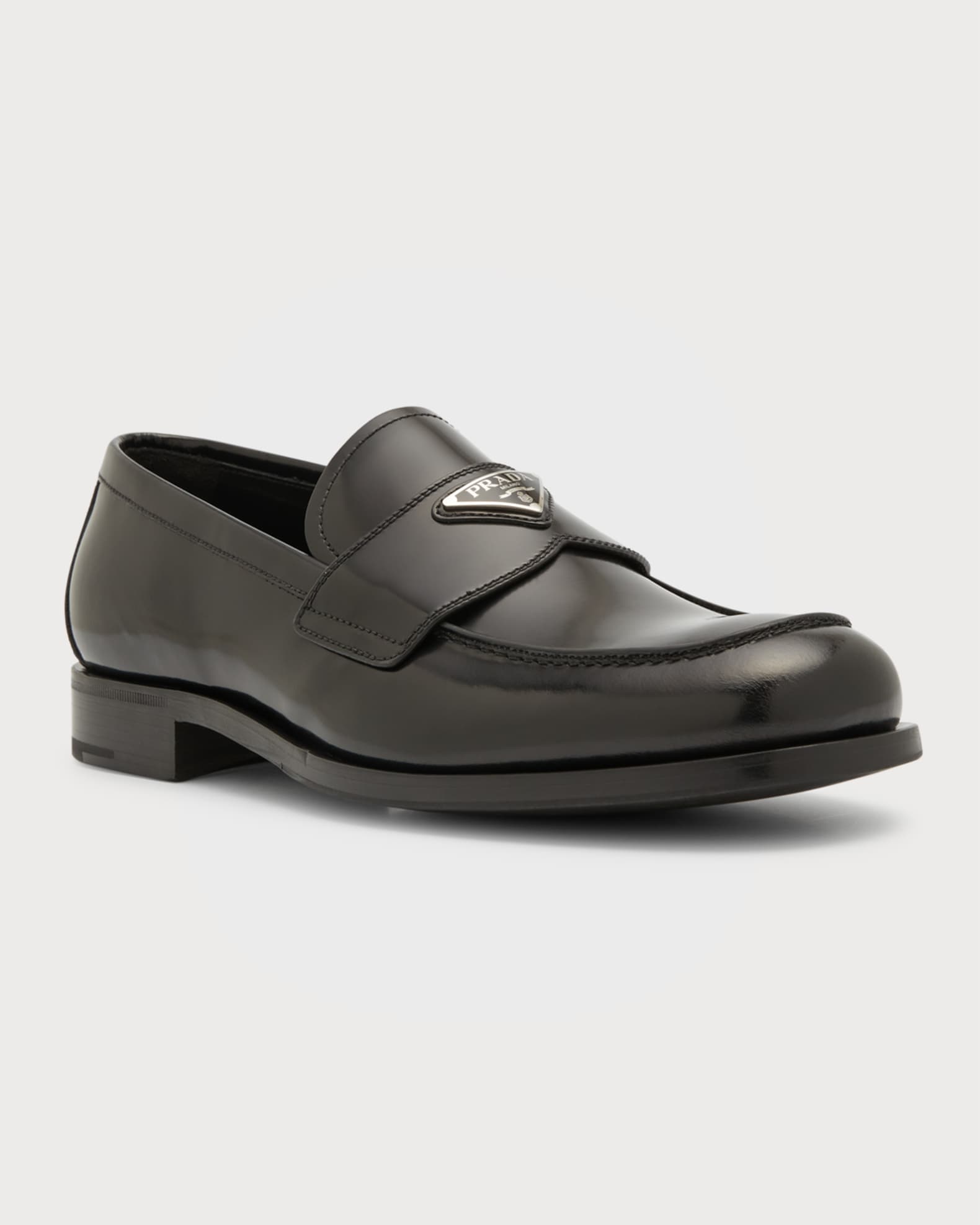 Prada Men's Triangle Logo Leather Loafers Neiman Marcus