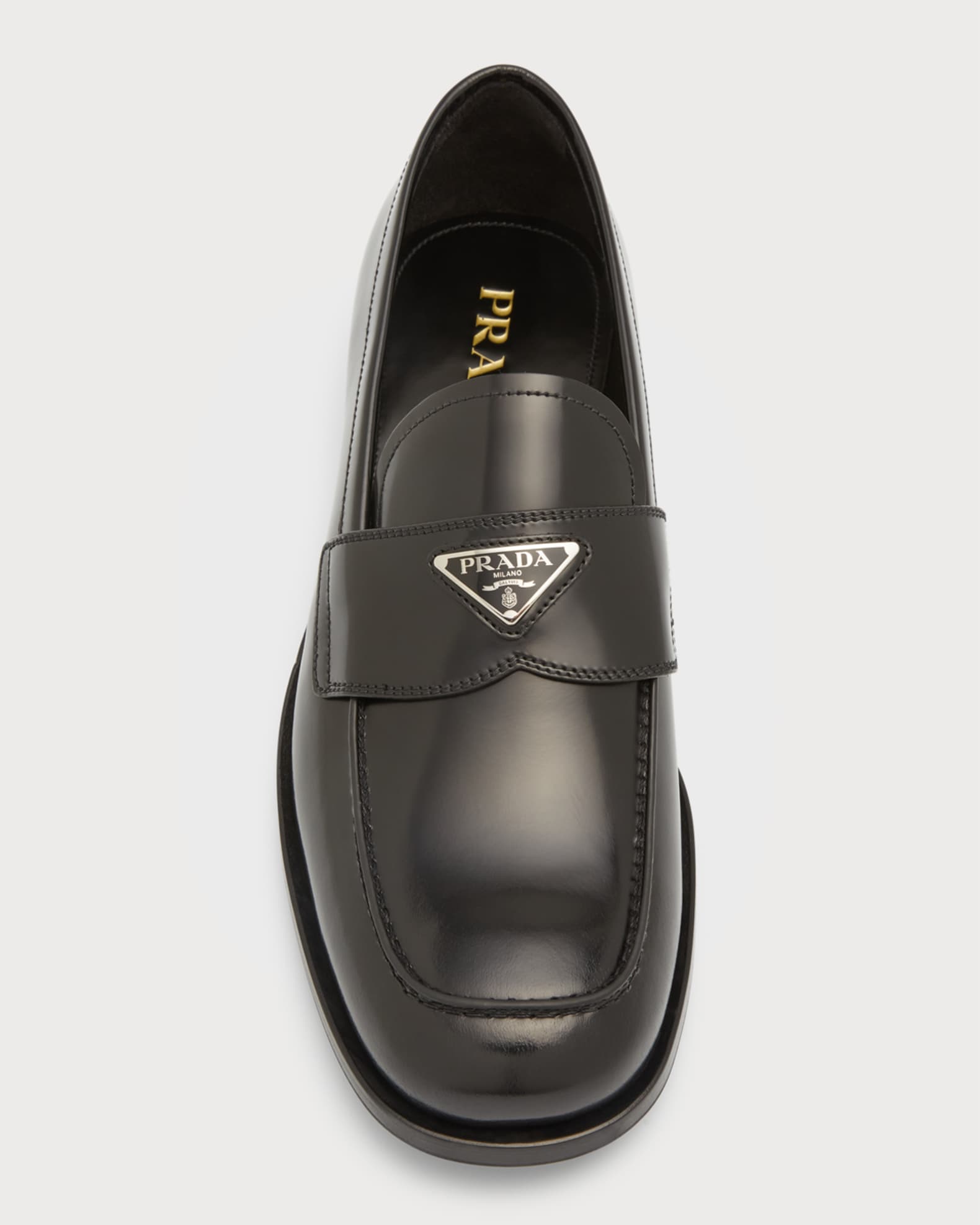 Prada Men's Triangle Logo Leather Loafers Neiman Marcus