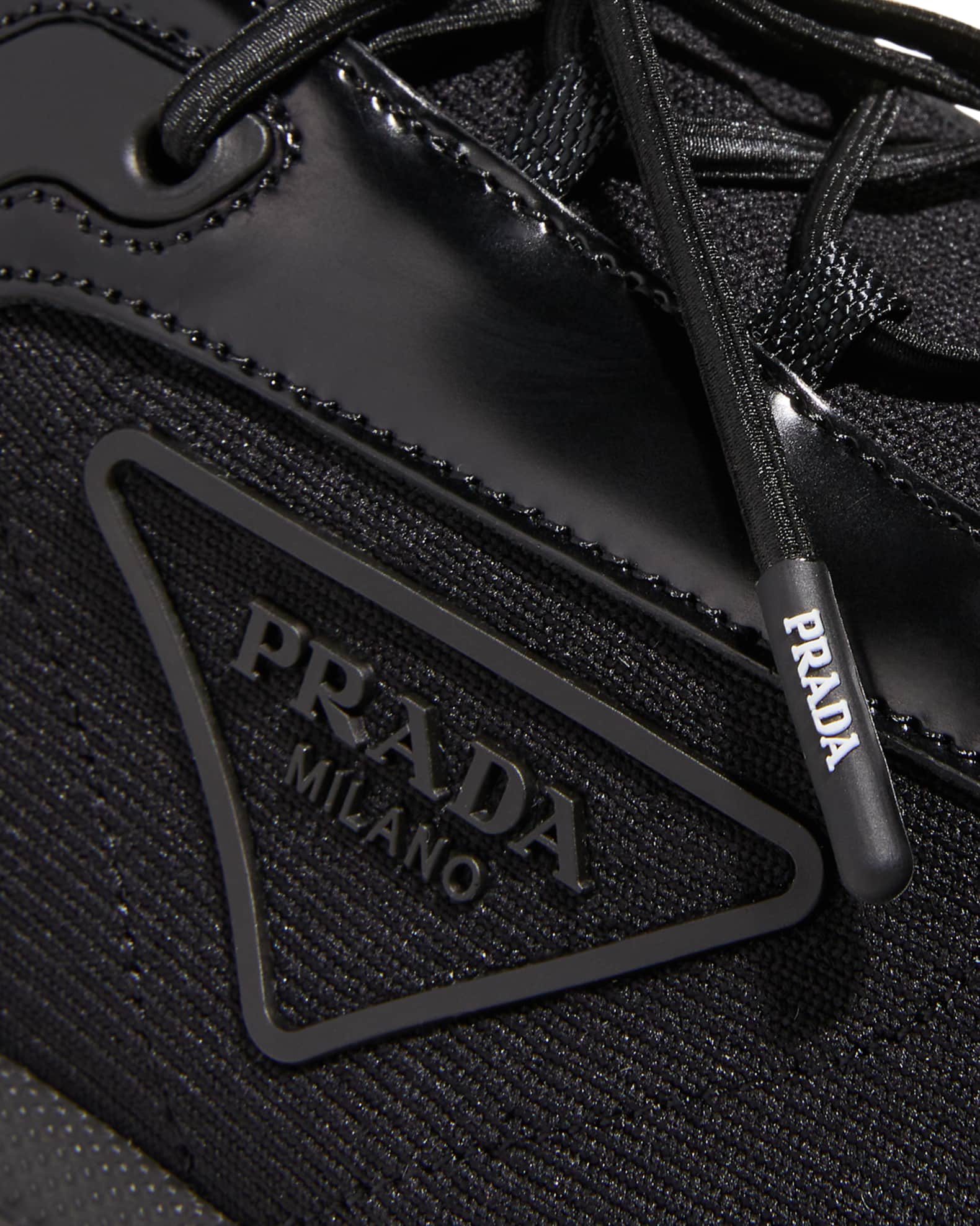 Prada Men's Allacciate Rush Triangle Logo Knit Sneakers | Neiman Marcus