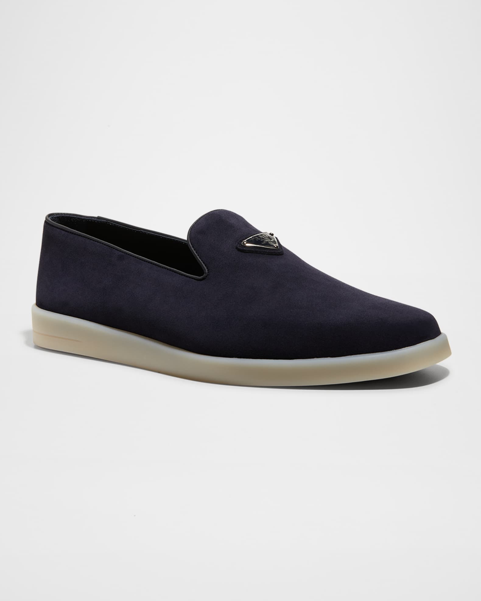 Prada Men's Triangle Logo Suede Loafers | Neiman Marcus