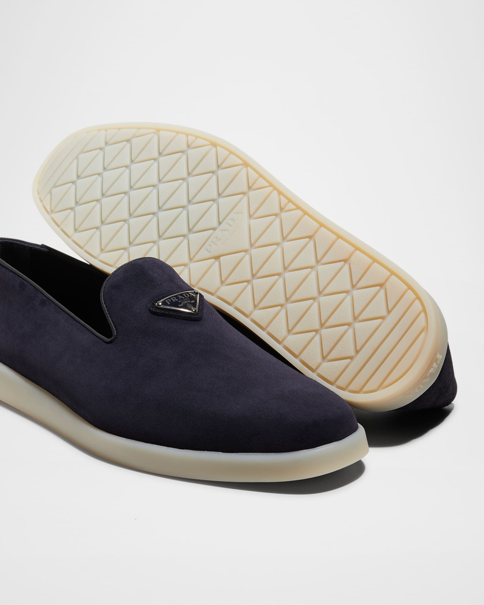Prada Men's Triangle Logo Suede Loafers | Neiman Marcus