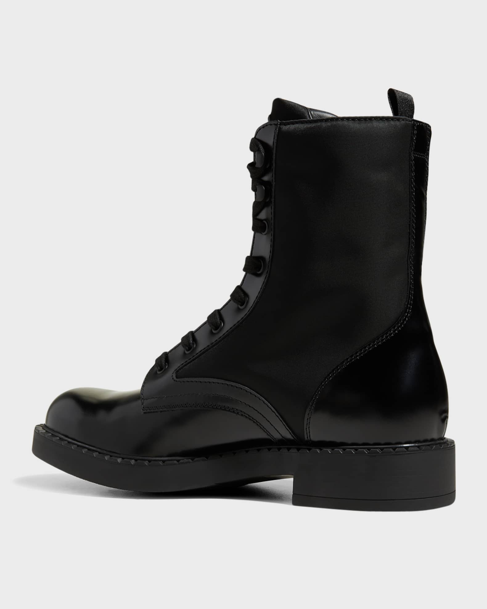 Prada Men's Nylon & Leather Triangle Logo Combat Boots