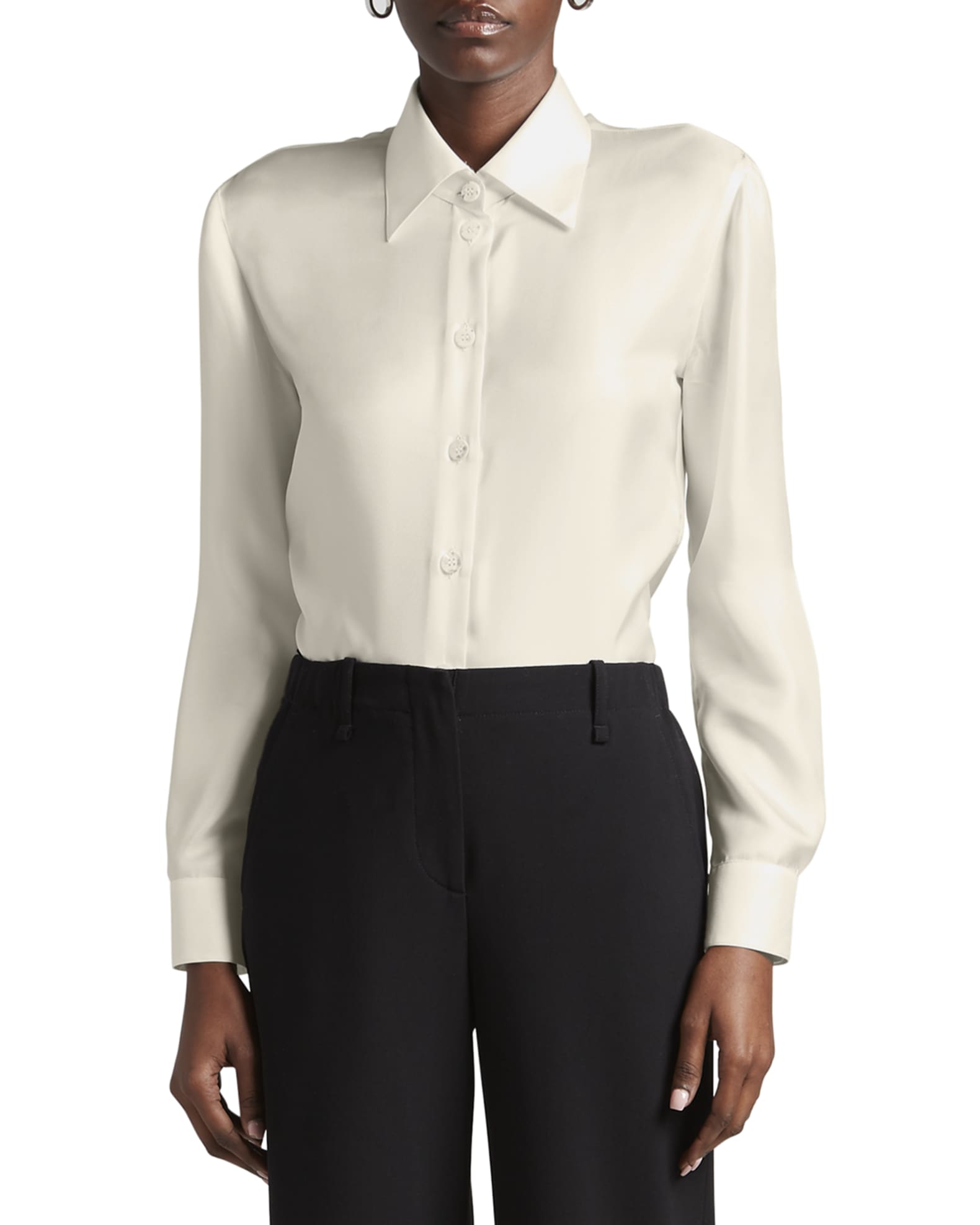 Giorgio Armani Button-Down Silk Twill Blouse | Neiman Marcus