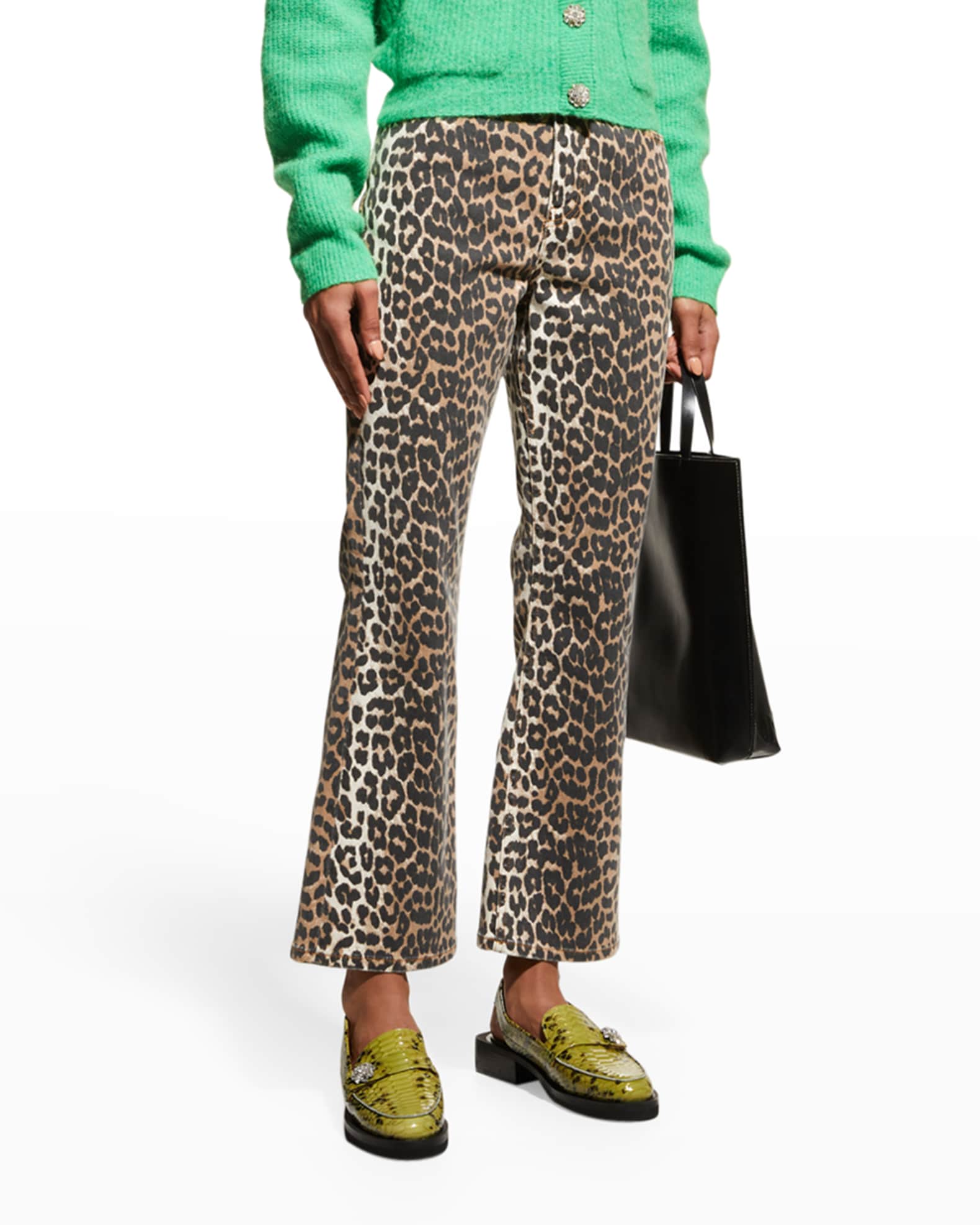 Ganni Betzy Leopard Cropped Bootcut Jeans | Neiman Marcus Ganni Betzy Leopard Cropped Bootcut Jeans | Neiman Marcus
