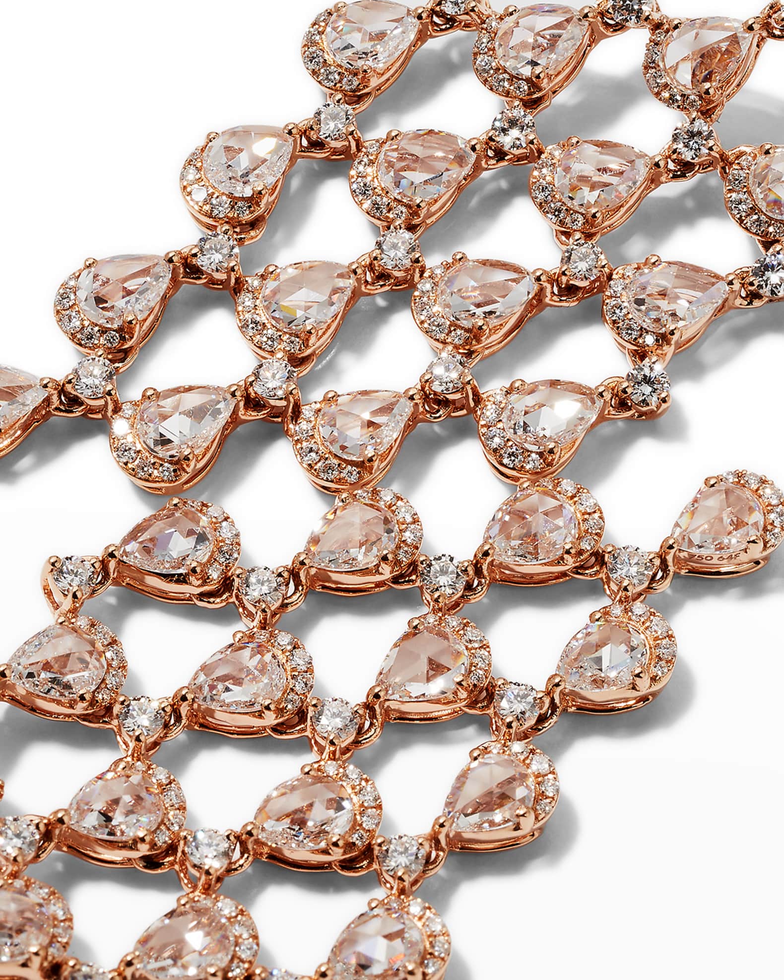 64 Facets Rose Gold Pear and Round Diamond Chandelier Earrings, 4.85tcw