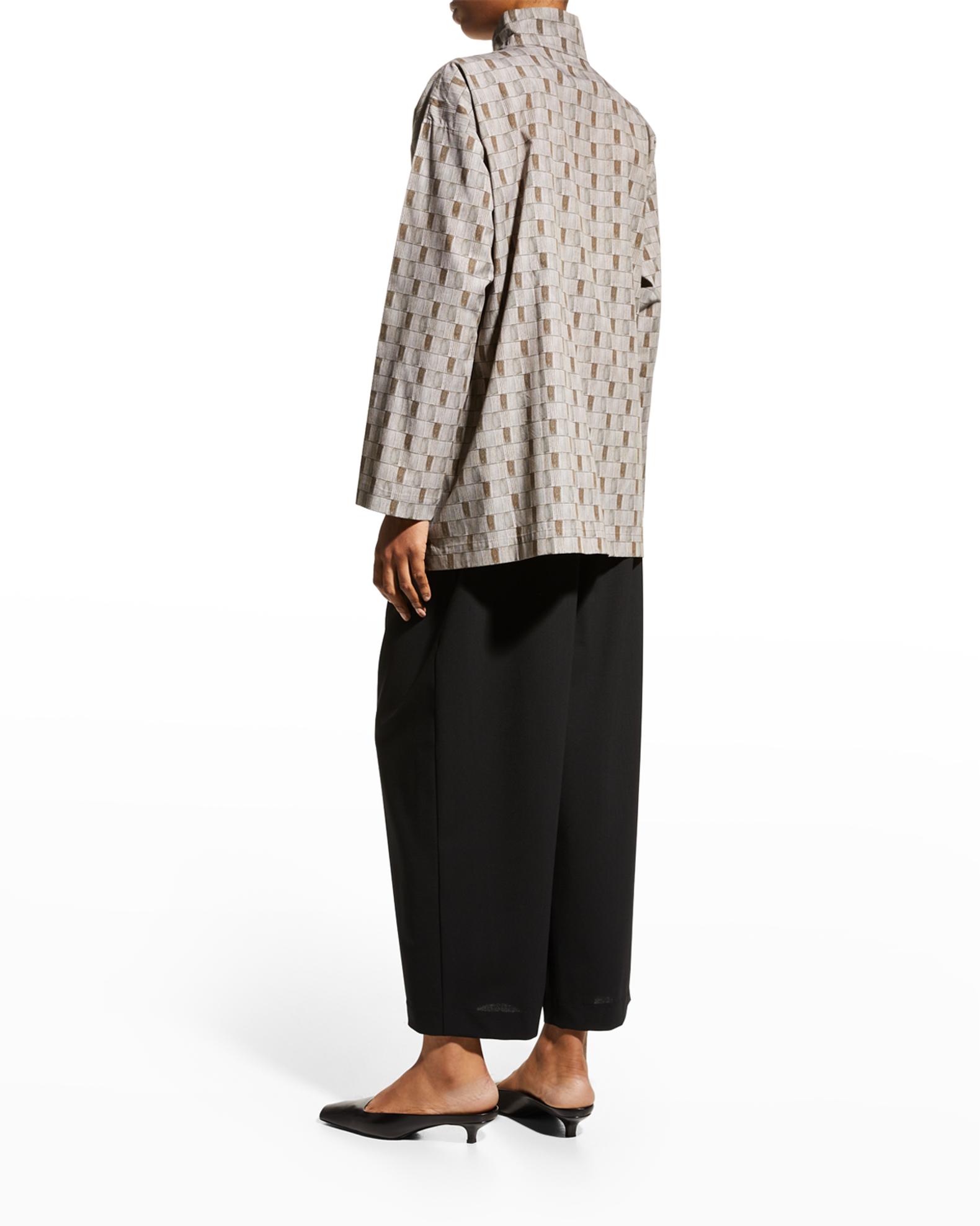 Chemise/Blouse Denim à Carreaux (Gingham) Eskandar Taille 2 - Manches Longues - 100% Coton - Neuf Sans Étiquettes - Couleur Bleu Marine/Gris