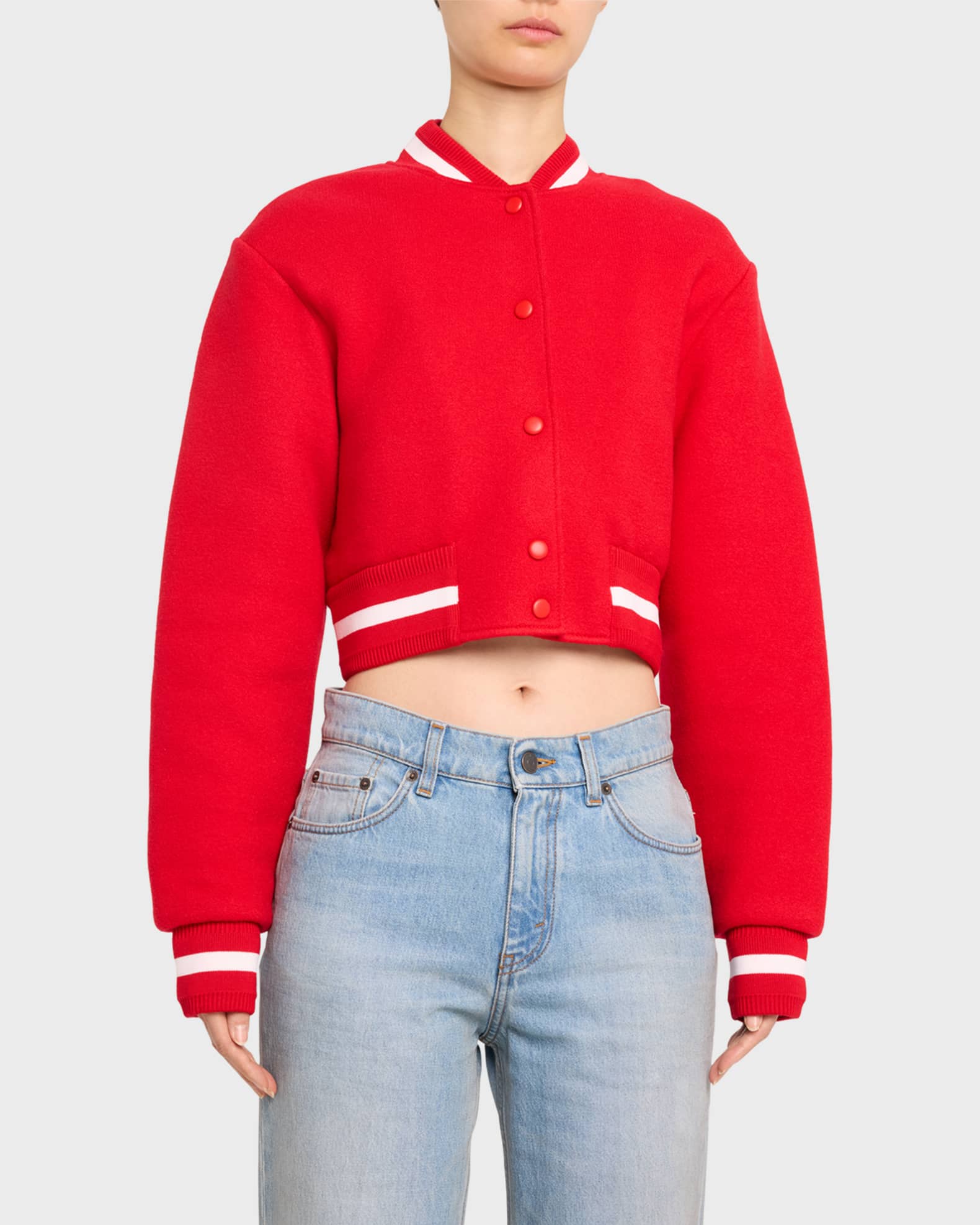 Givenchy Logo-Embroidered Crop Wool Bomber Varsity Jacket | Neiman Marcus