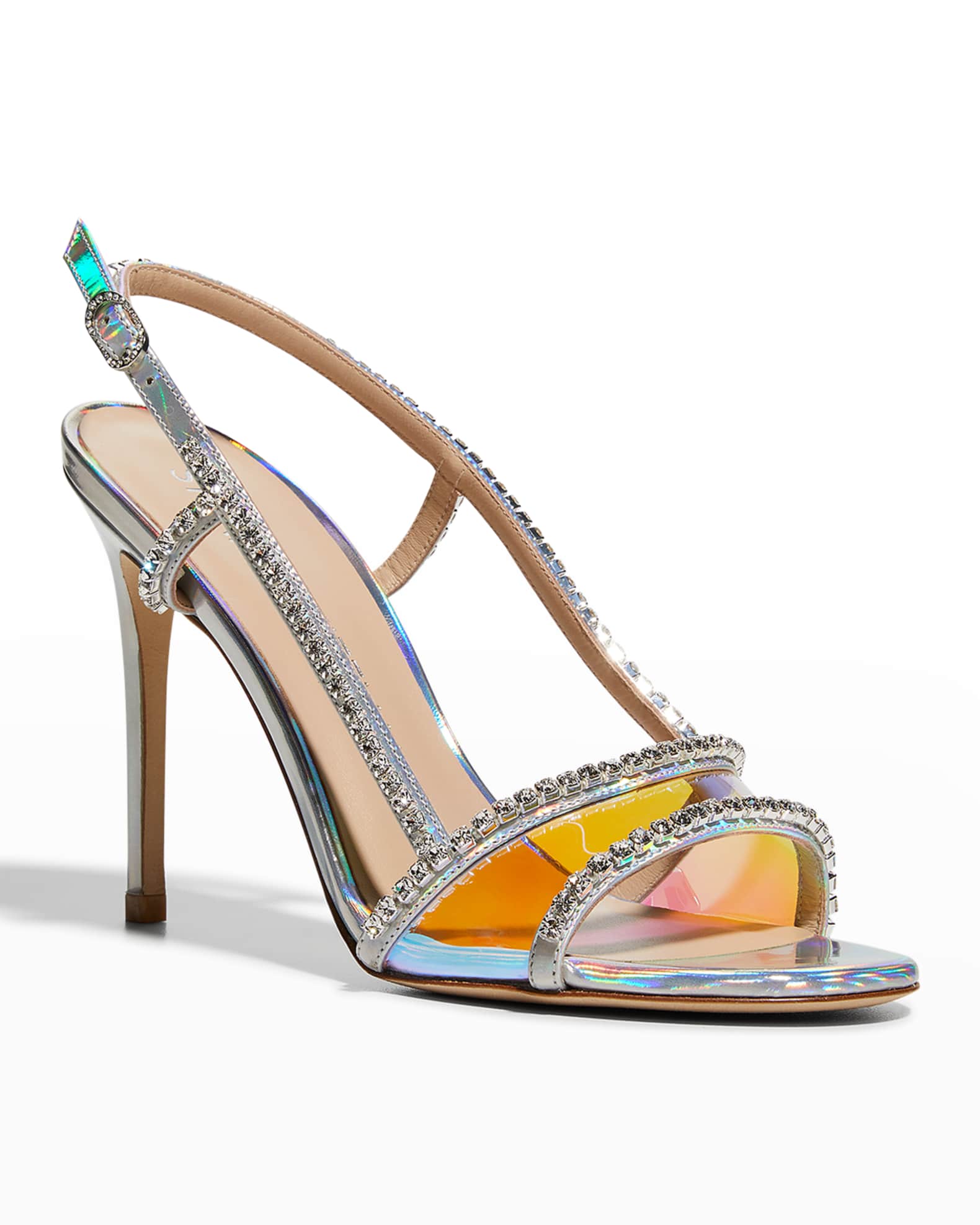 Stuart Weitzman Mondrian Embellished Metallic Glam Sandals | Neiman Marcus