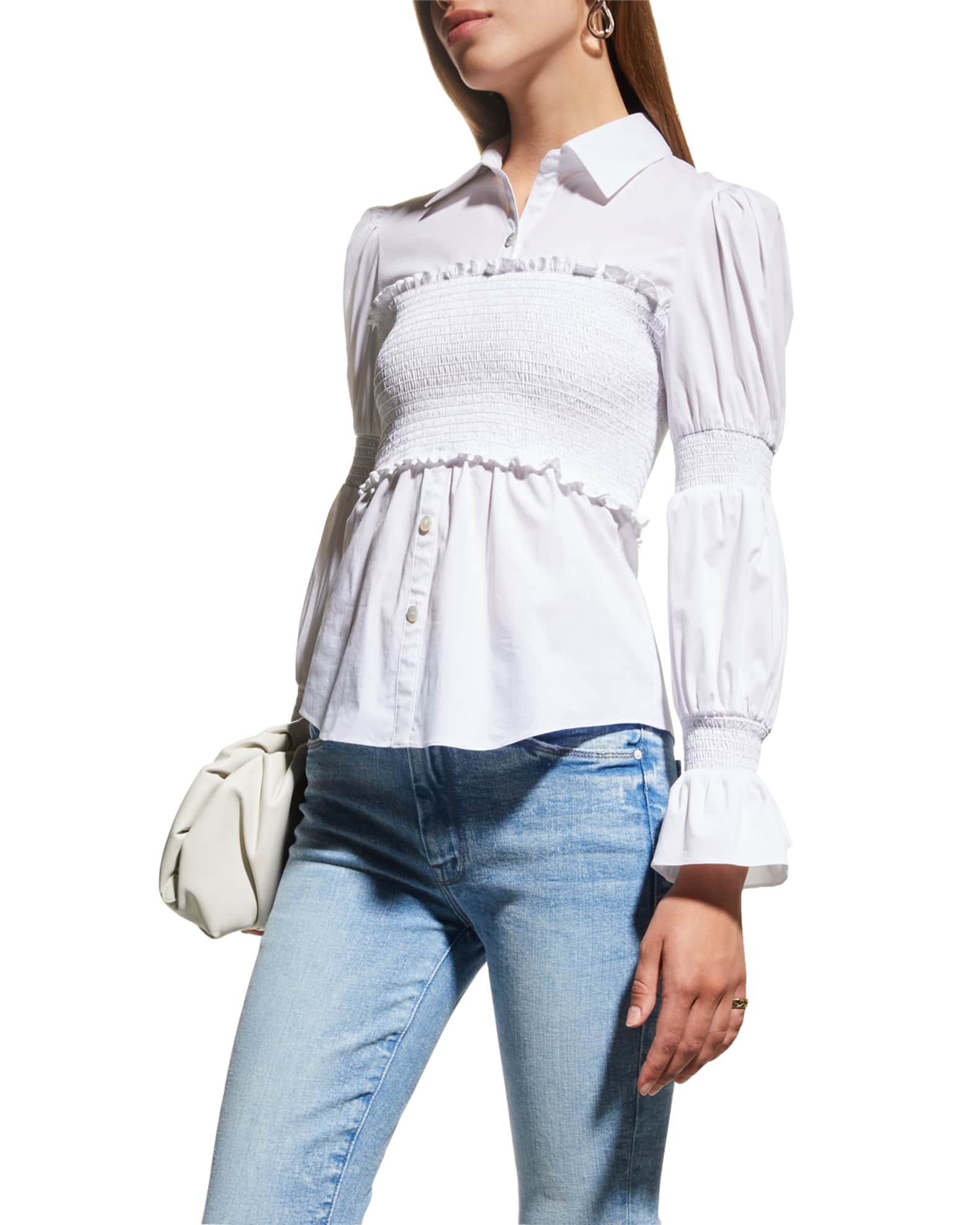 Amile Layered Button-Front Smocked Top