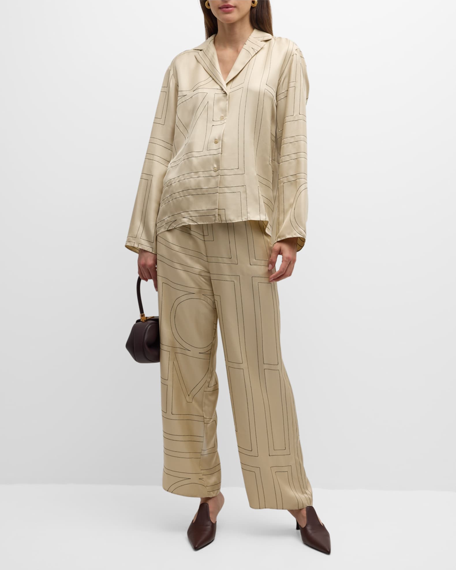 パンツ Toteme Monogram cotton & silk pajama pants Toteme Monogram-Embroidered Silk Pajama Pants | Neiman Marcus