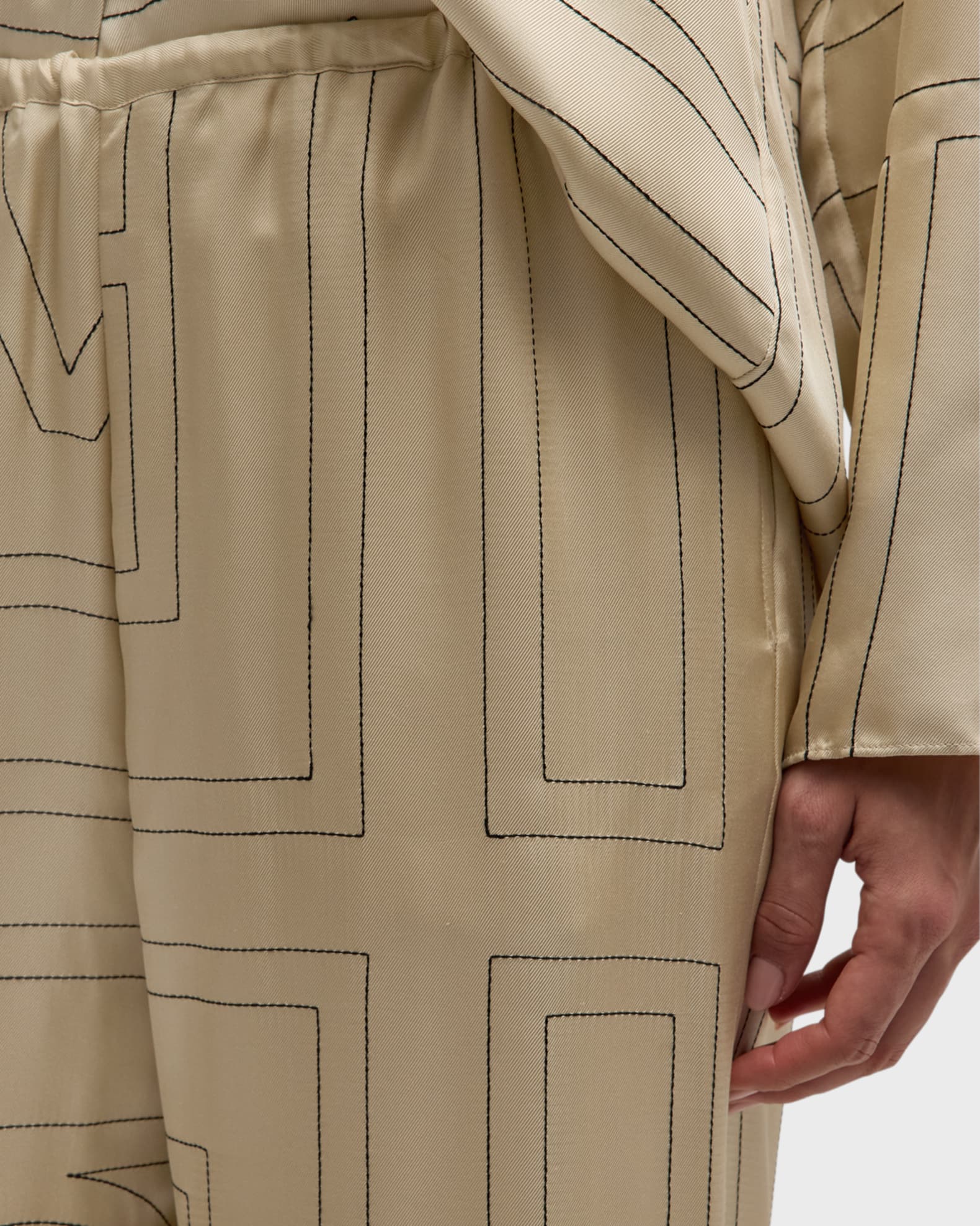 Toteme Monogram-Embroidered Silk Pajama Pants | Neiman Marcus