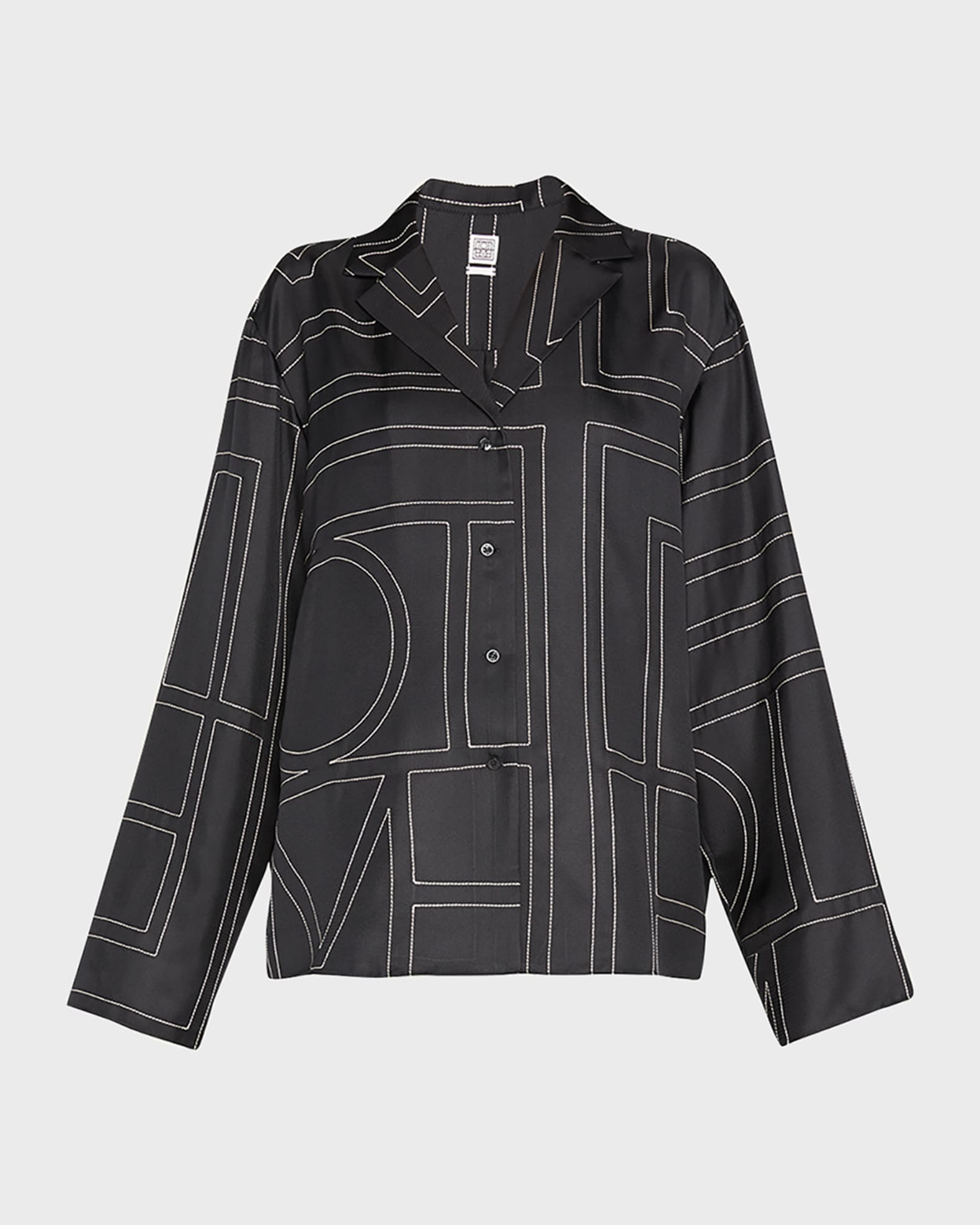 Monogram-Embroidered Silk Pajama Top 0