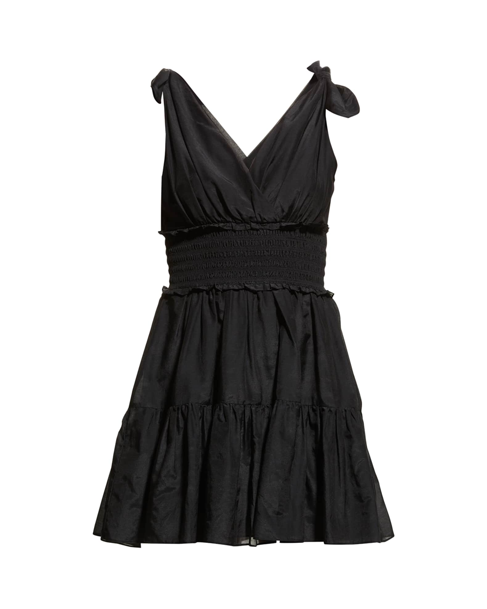 Cinq a Sept Tamar Popline Tiered Self-Tie Shoulder Mini Dress | Neiman ...
