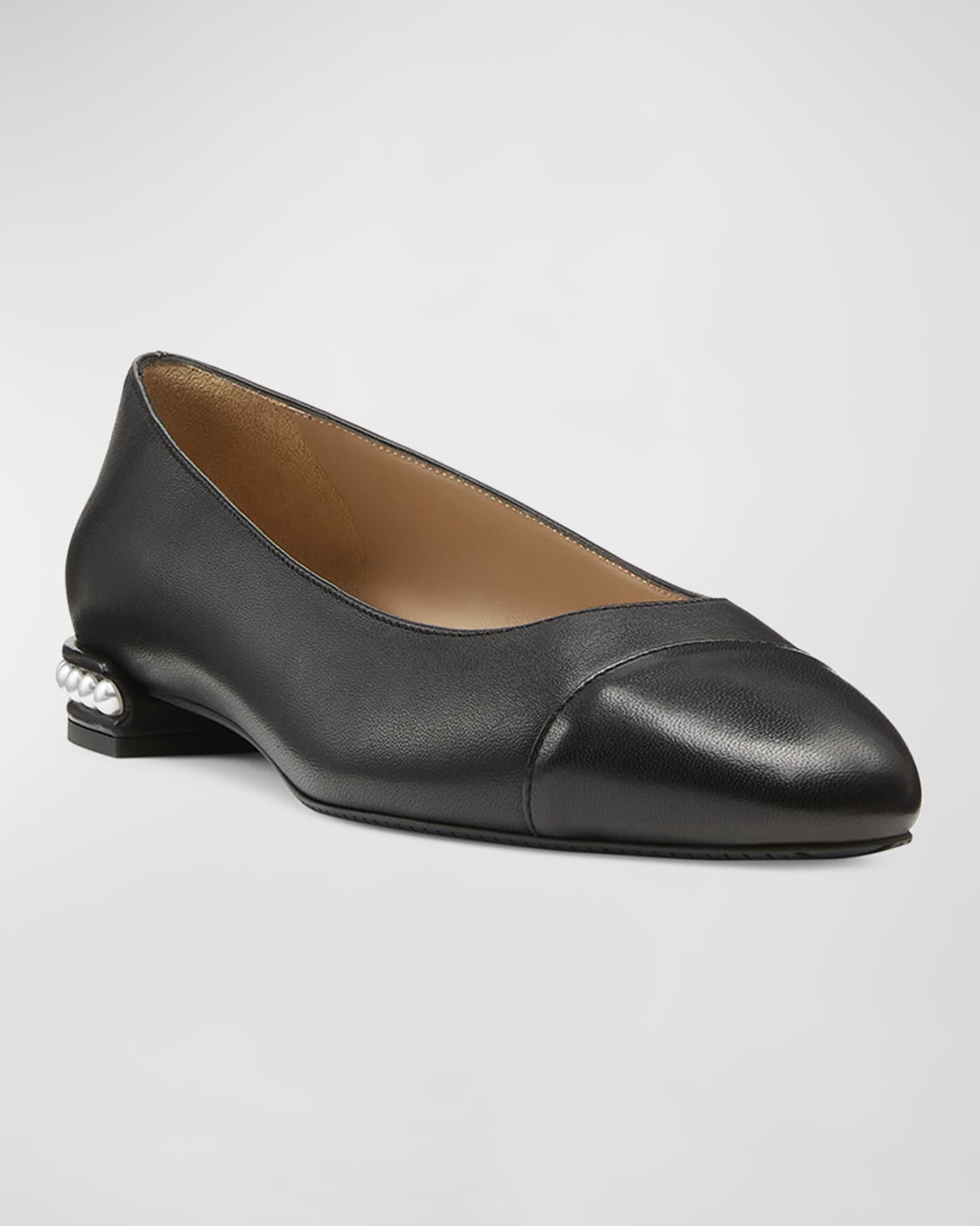 Stuart Weitzman Lambskin PearlyStud Ballerina Flats Neiman Marcus