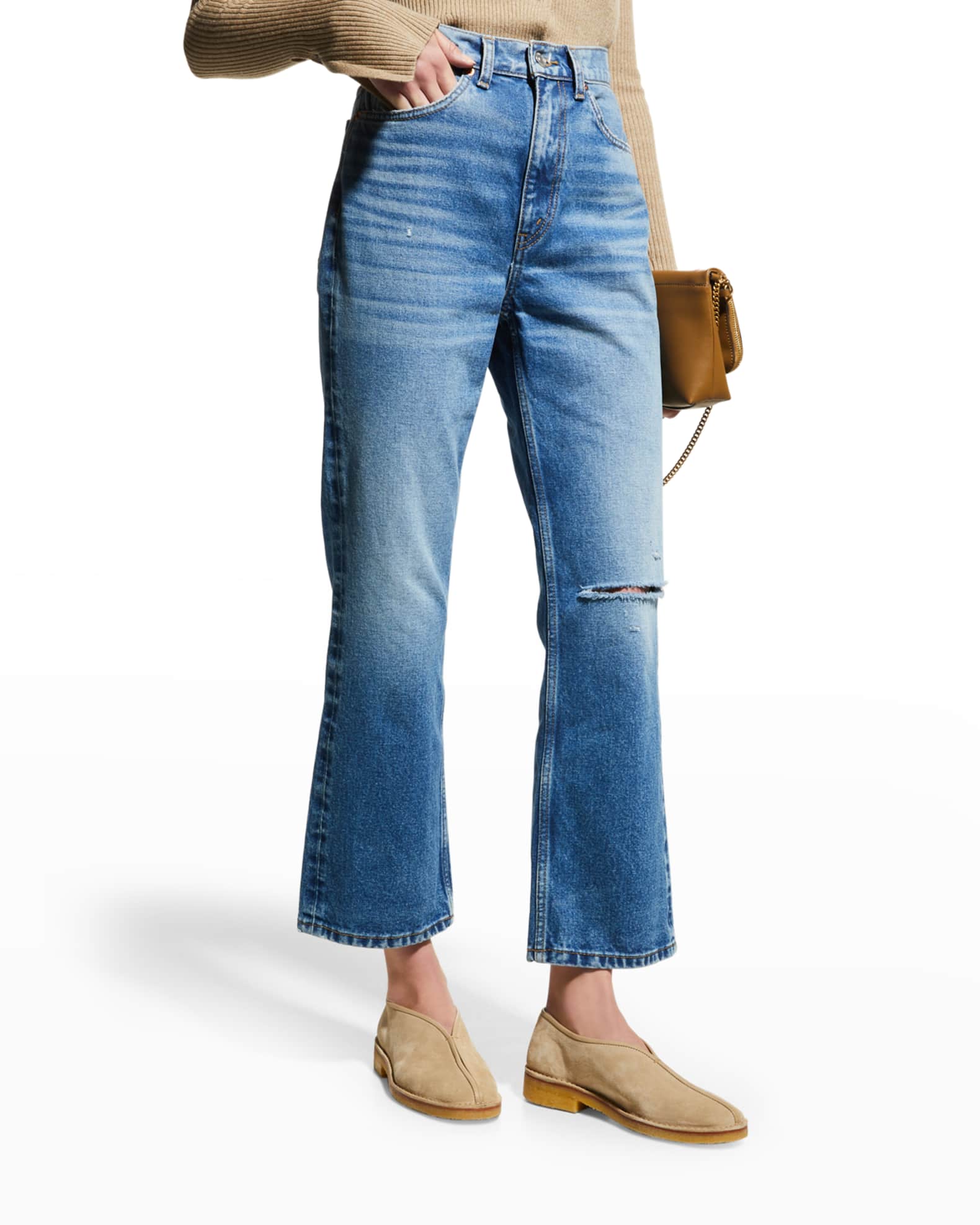 RE/DONE 70s Loose Flare High Rise Cropped Faded Jeans | Neiman Marcus