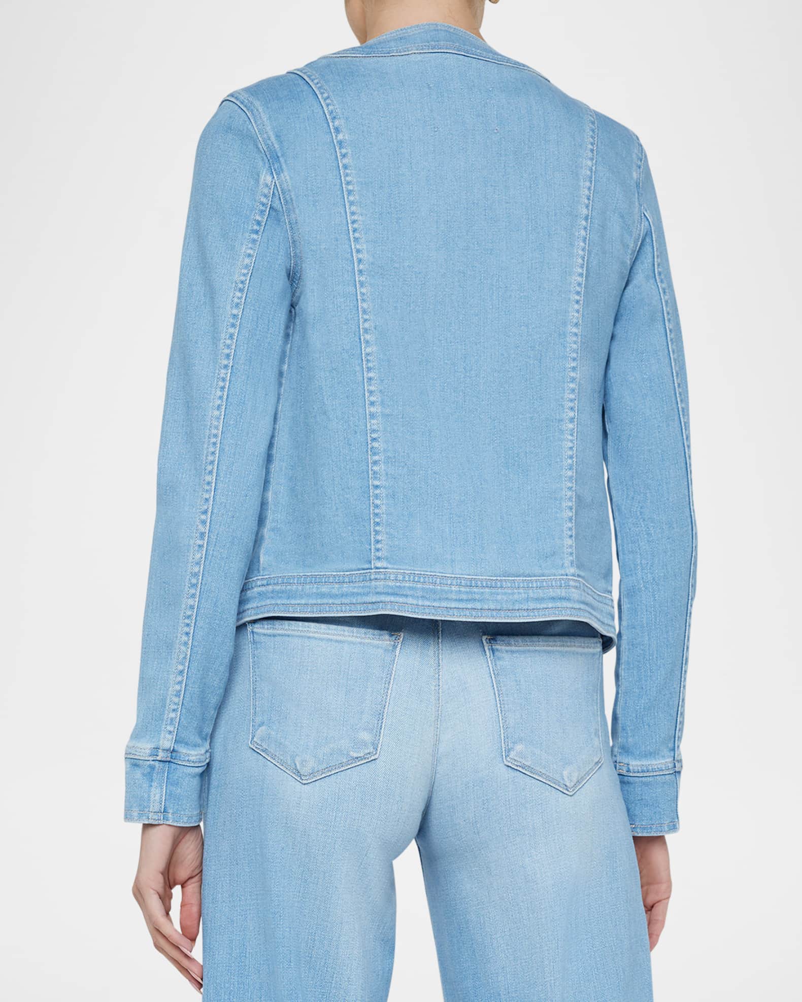 L'Agence Yari Faded Collarless Denim Jacket | Neiman Marcus