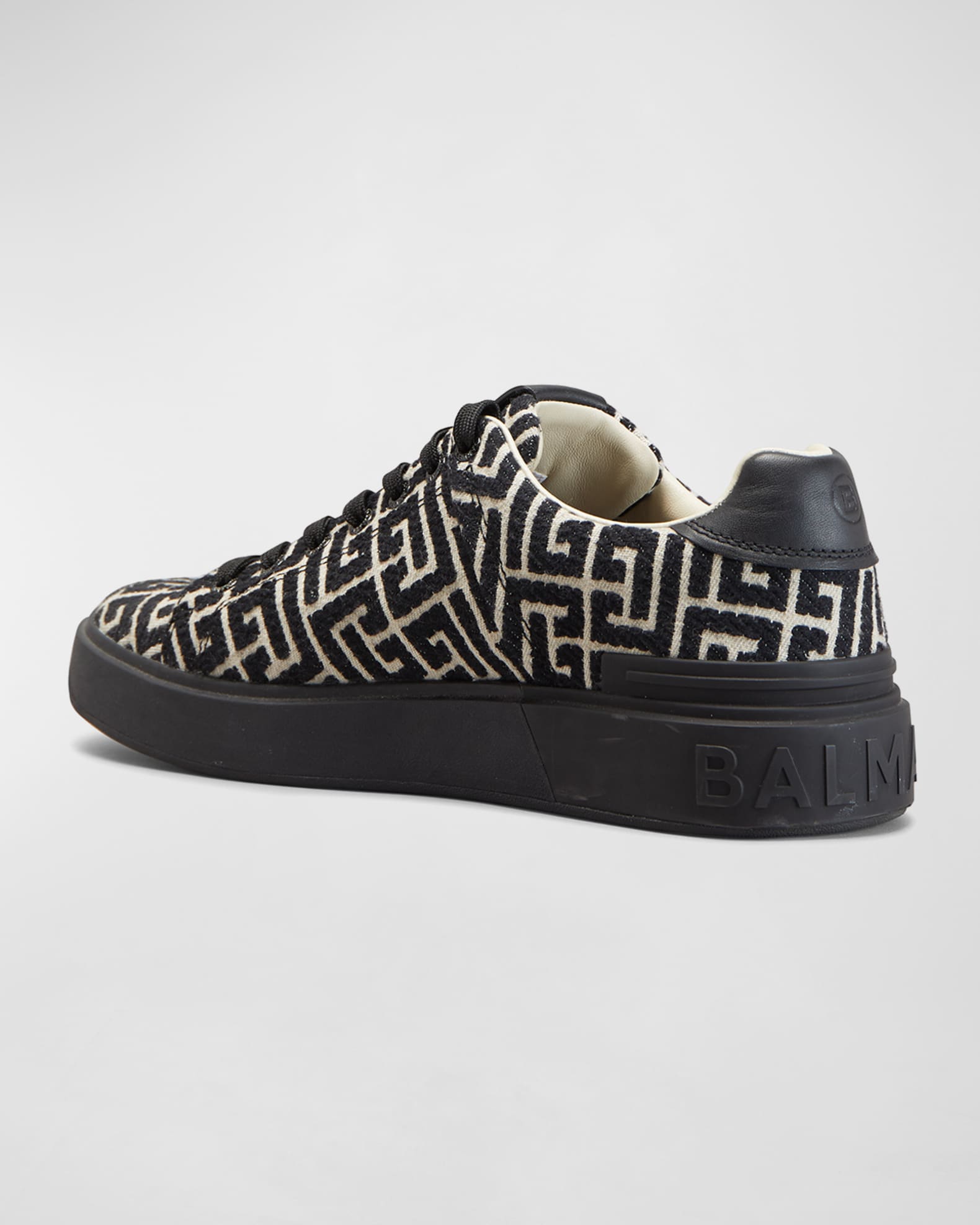 Monogram jacquard B-Court sneakers white - Men | BALMAIN