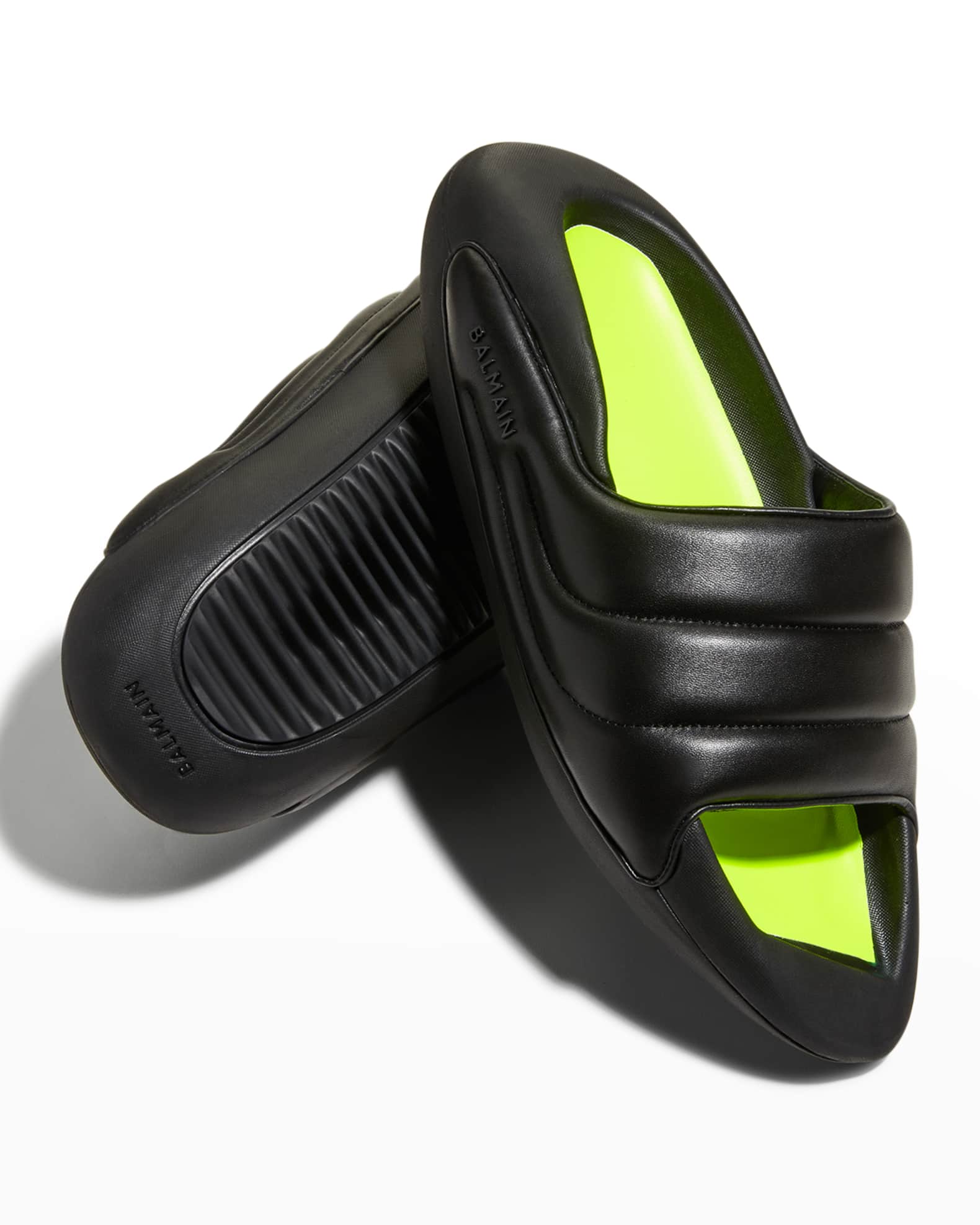 Balmain Men's B-It Quilted Leather Slides | Neiman Marcus