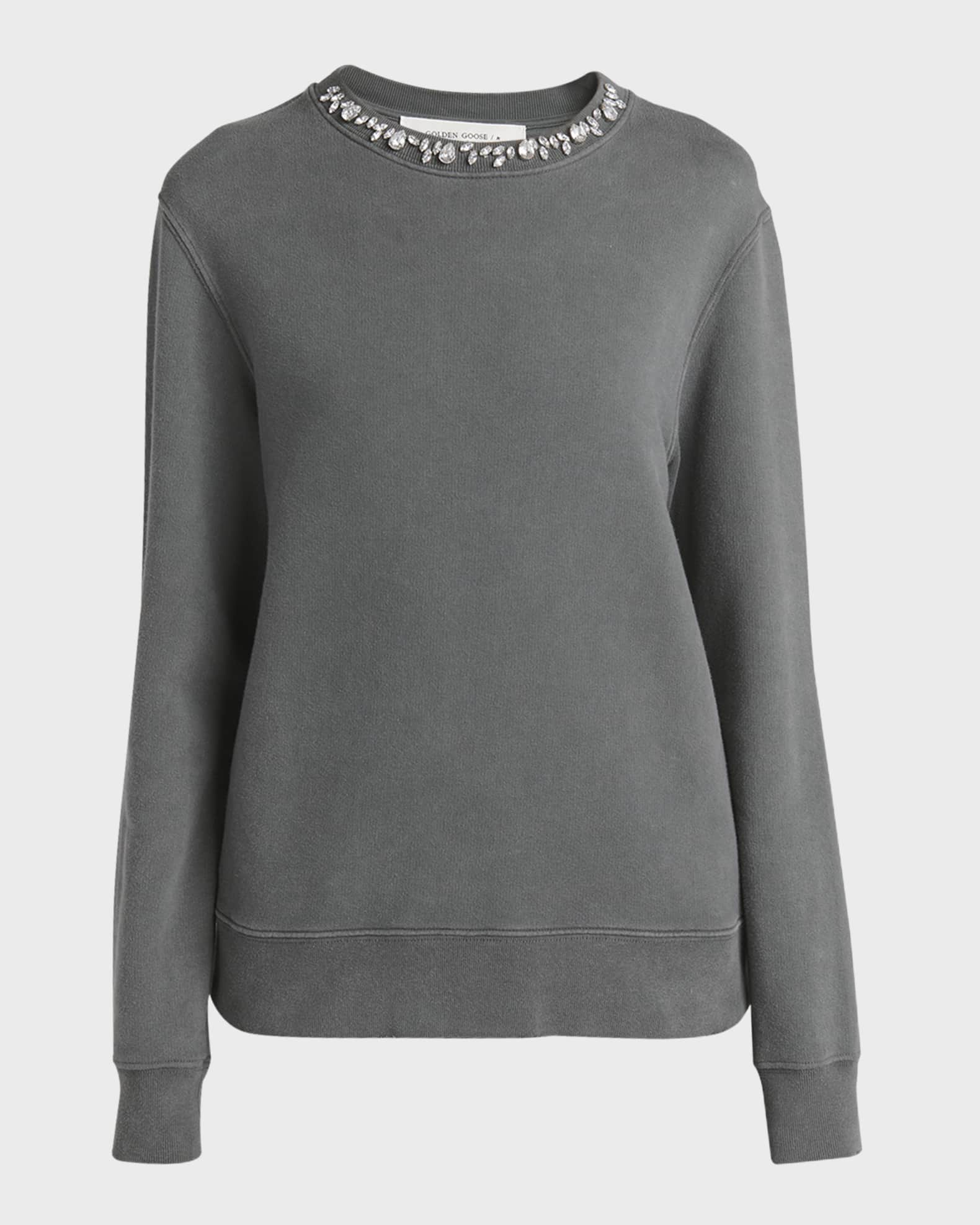 Distressed Crystal-Embellished Crewneck Sweatshirt 0