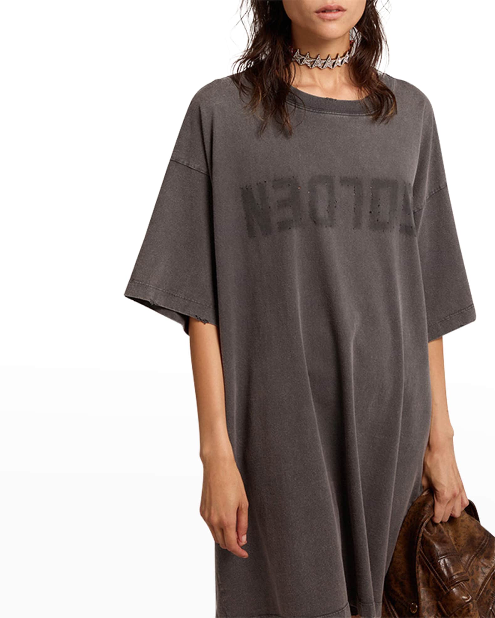 Golden Goose Distressed Logo T Shirt Dress Neiman Marcus