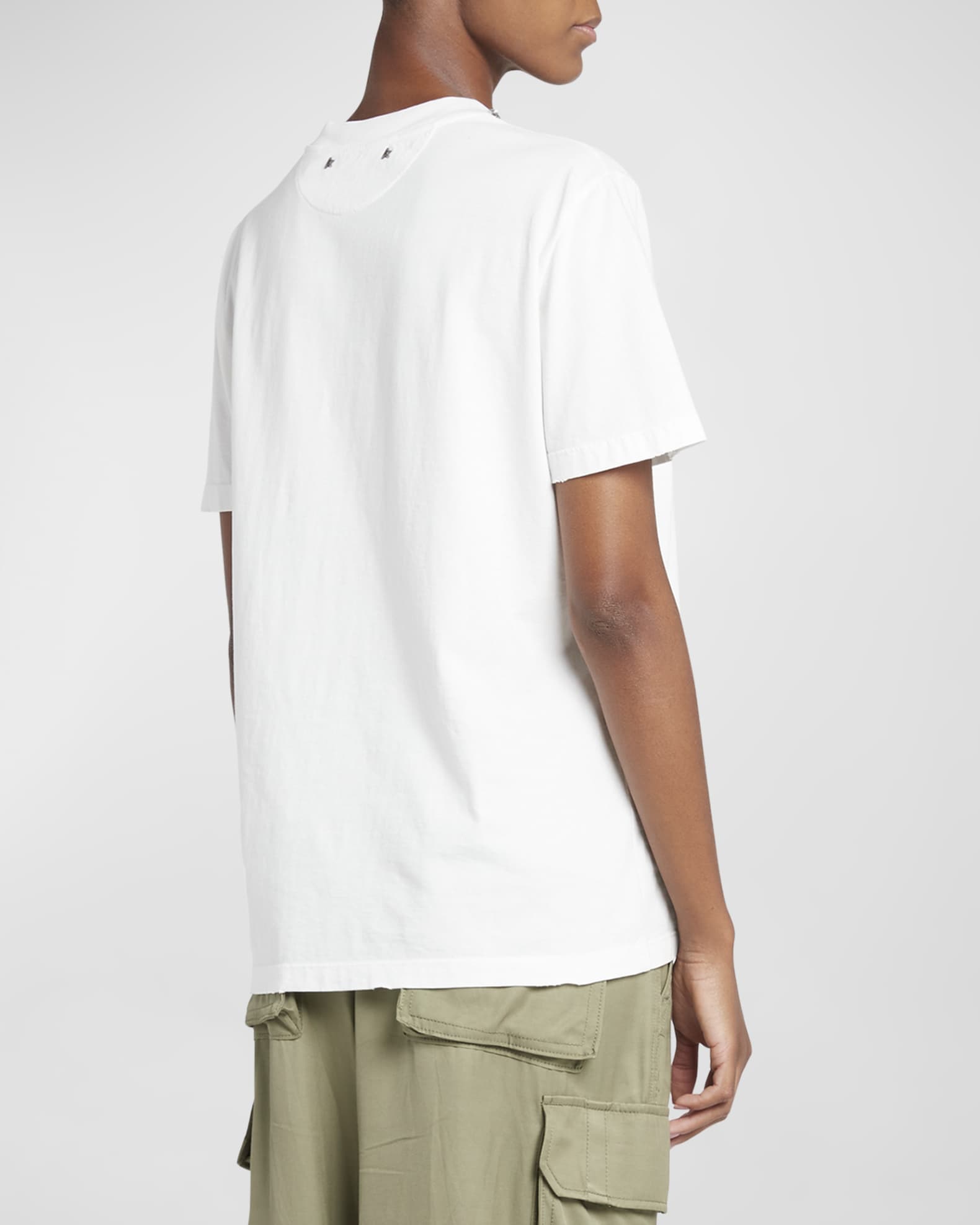 【GOLDEN 】CRYSTAL-EMBELLISHED COTTON T-SHIRT Golden Goose Crystal Embellished Distressed Cotton T-Shirt