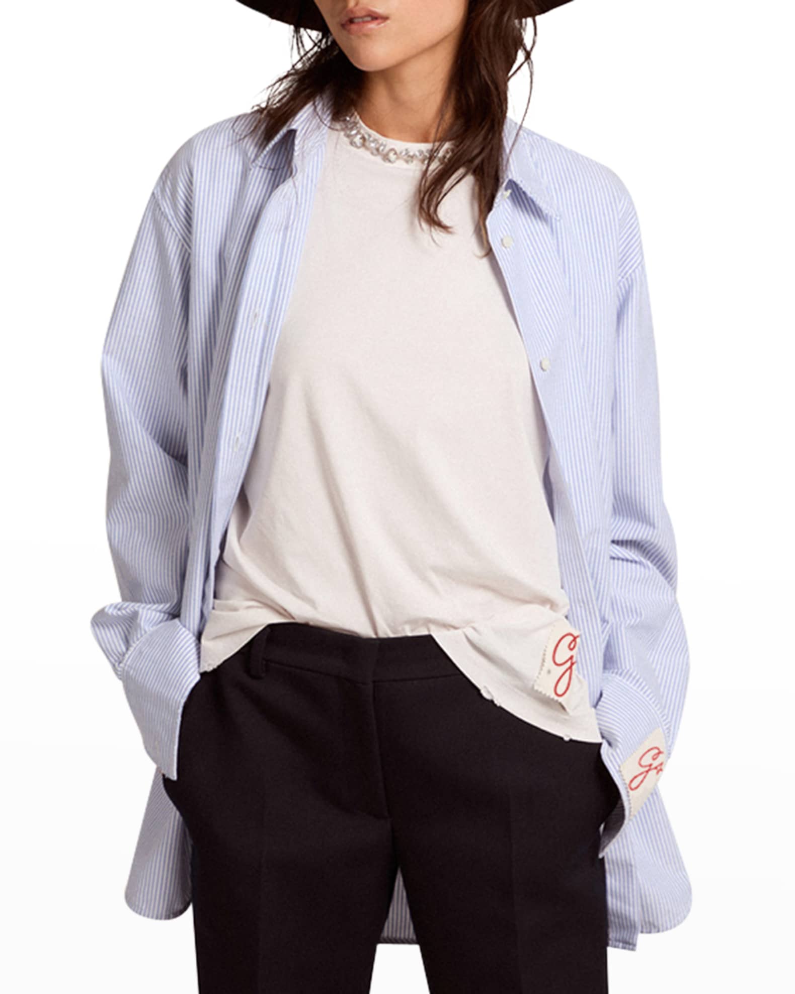 Striped Boyfriend Button-Front Shirt  1