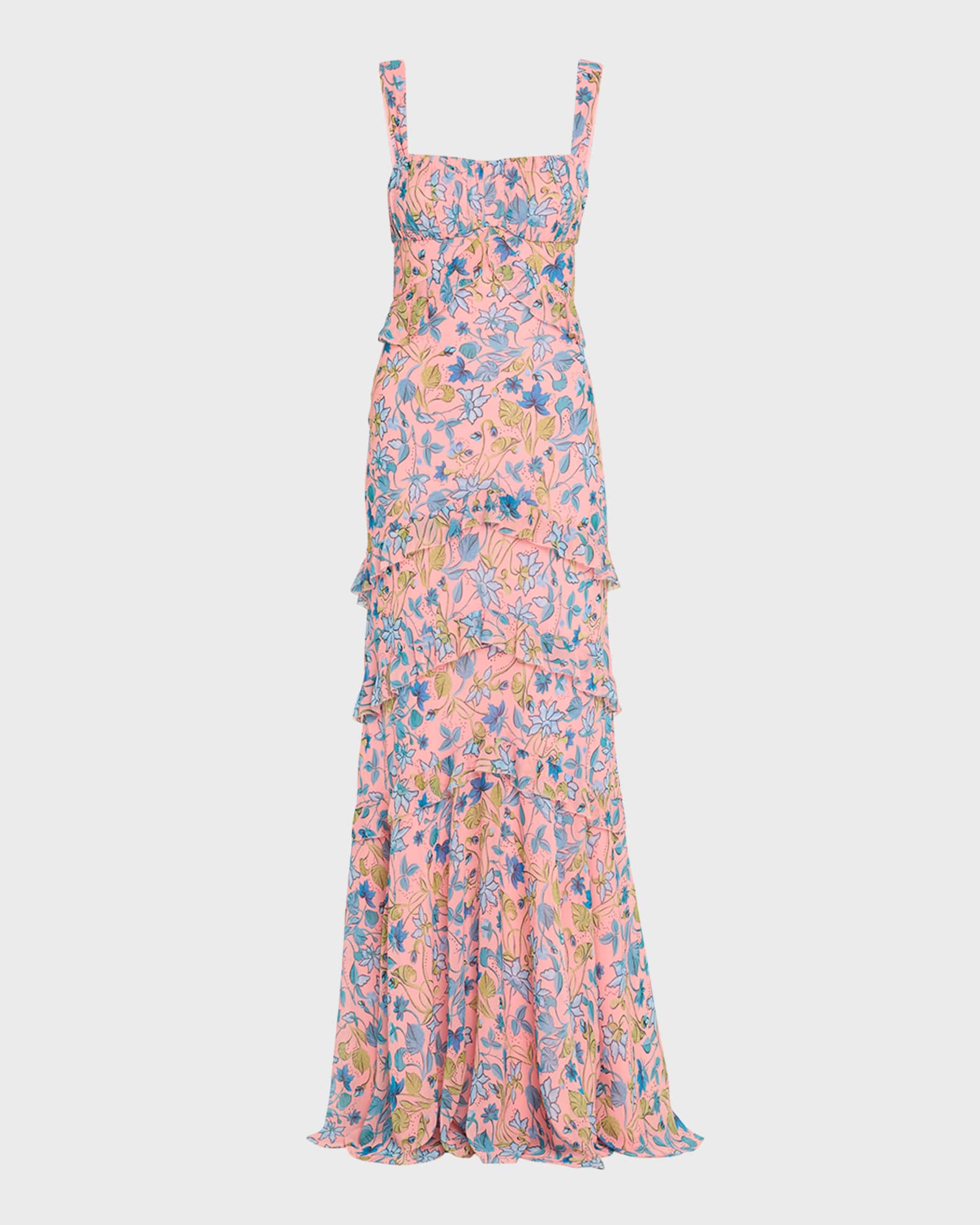 Chandra Floral Ruffled Gown 0