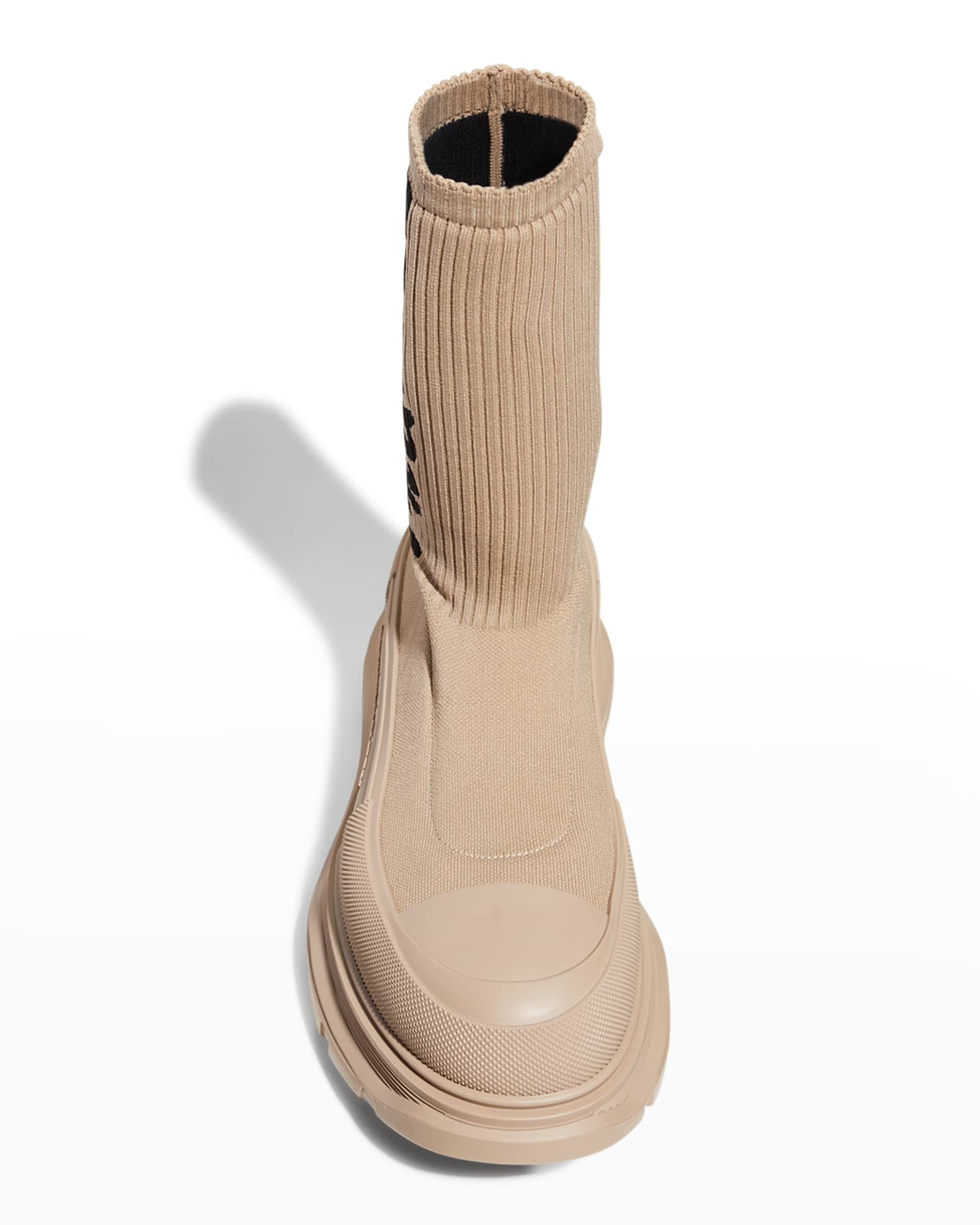 Alexander McQueen Men's Logo Graffiti Knit Tread Slick Boots Neiman