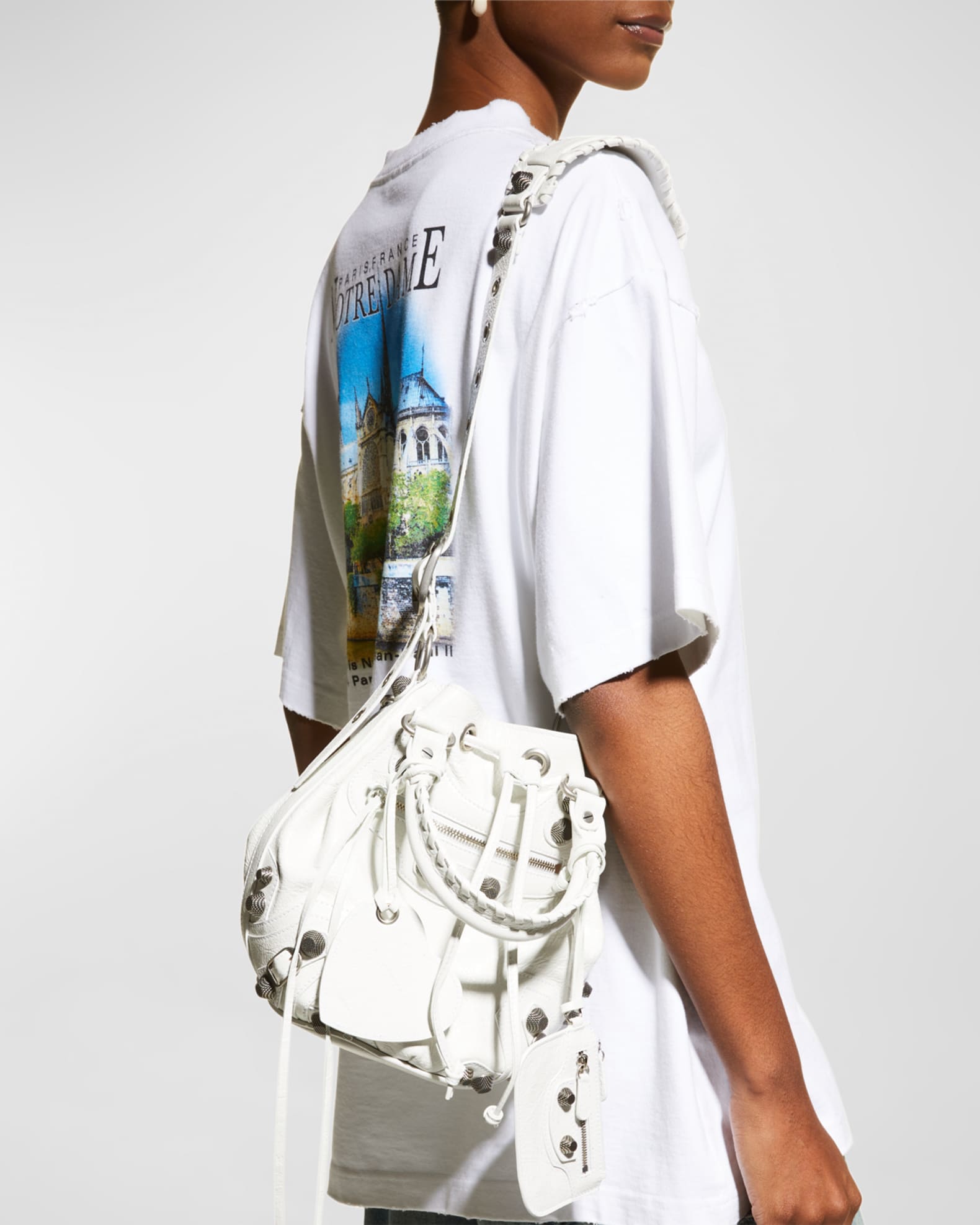 Balenciaga Le Cagole Studded Leather Bucket Bag | Neiman Marcus