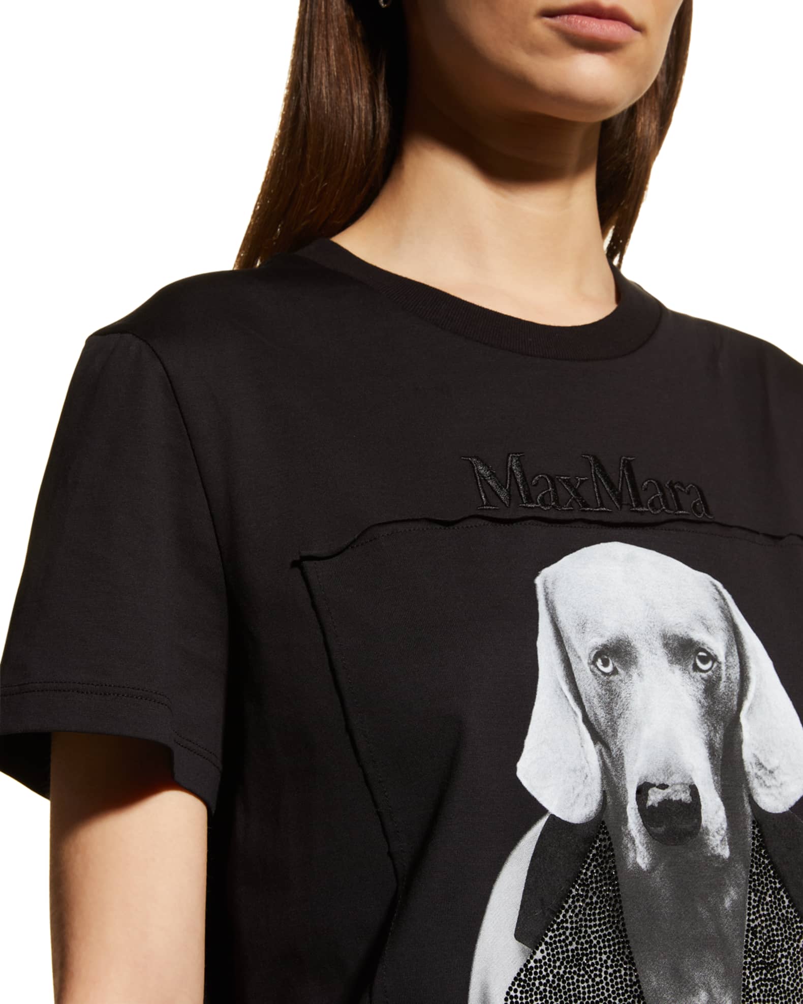 Max Mara Logo Embroidered Strass Dog-Print T-Shirt | Neiman Marcus