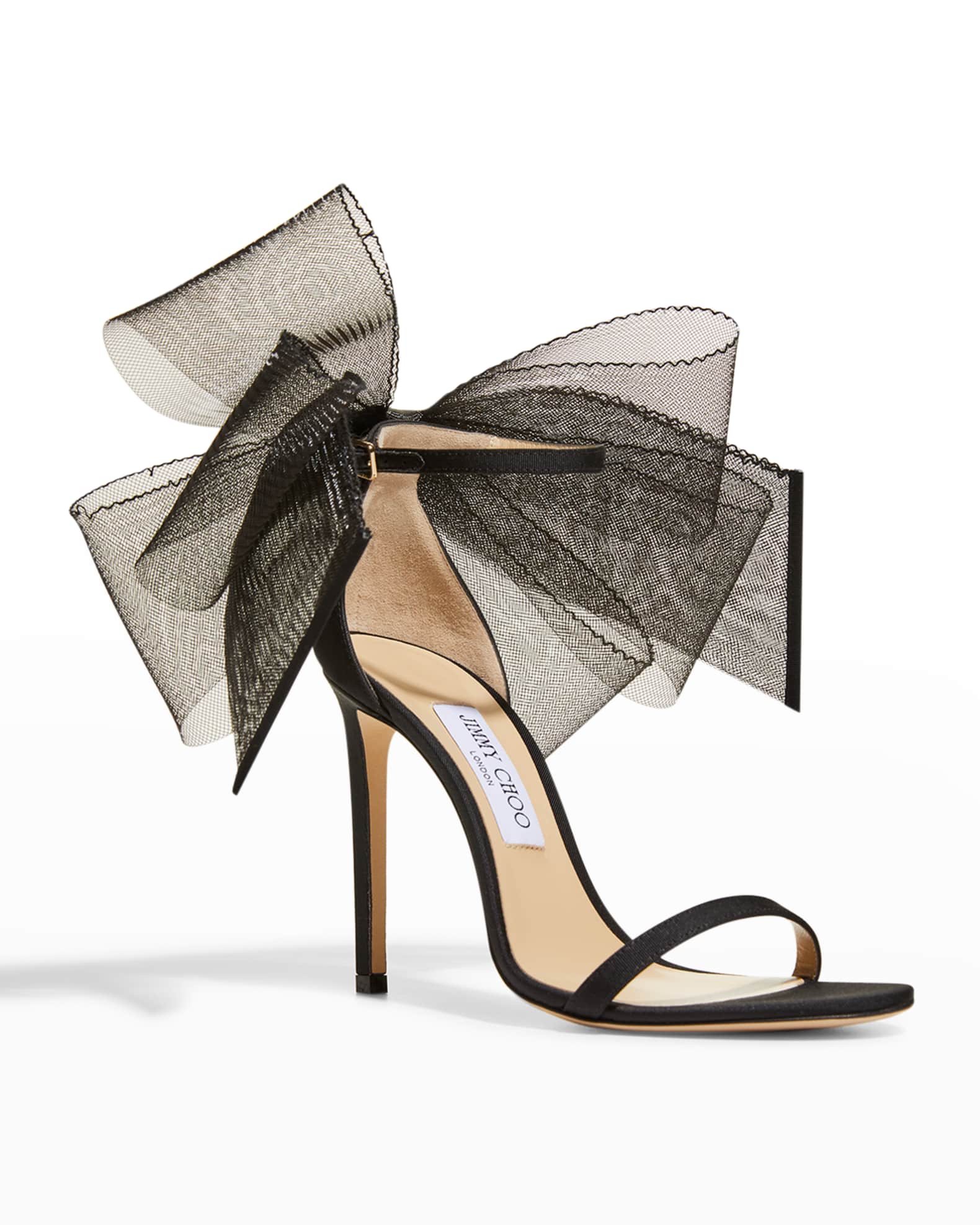 Jimmy Choo Aveline Tulle Bow Ankle Strap Sandals Neiman Marcus