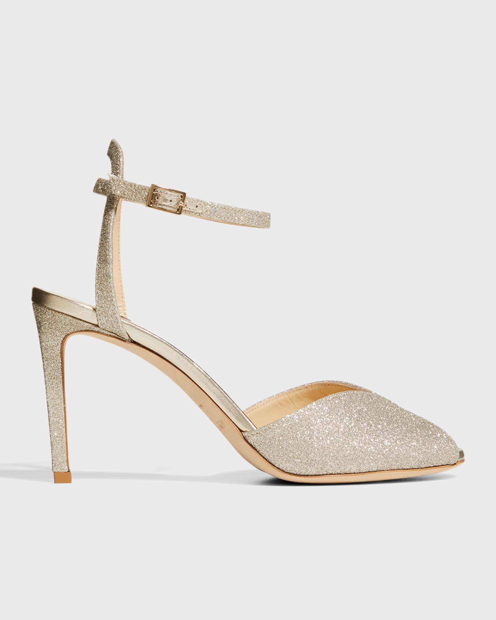 Jimmy Choo Sacora Glitter Ankle-Strap Sandals | Neiman Marcus