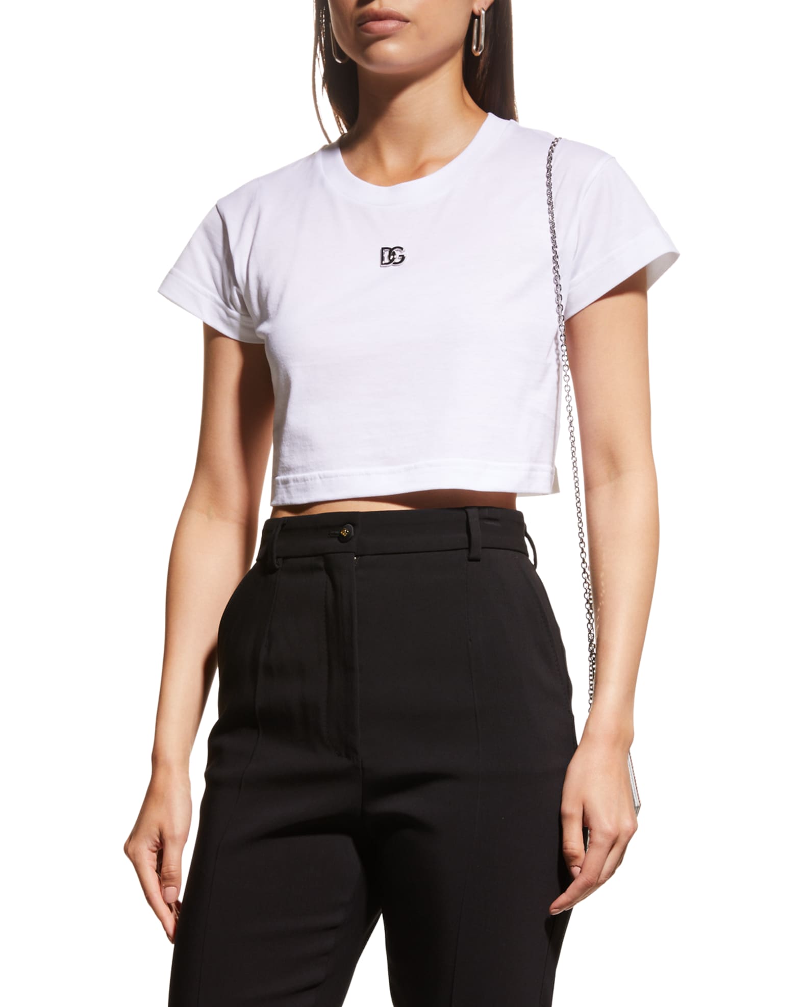 Dolce & Gabbana White Cotton Crew Neck Cropped Top T-shirt