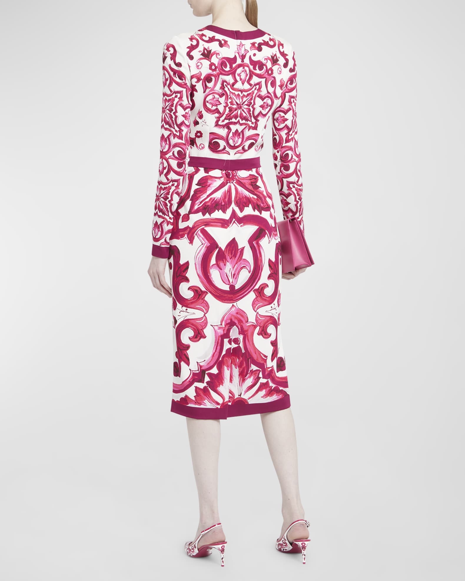 Dolce&Gabbana Tile-Print Silk Charmeuse Midi Dress | Neiman Marcus