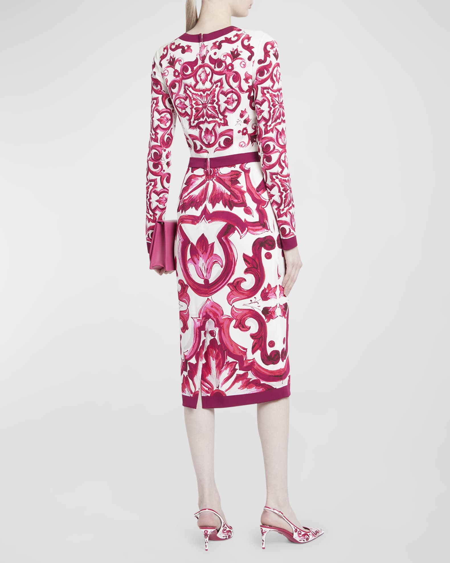 Dolce&Gabbana Tile-Print Silk Charmeuse Midi Dress | Neiman Marcus