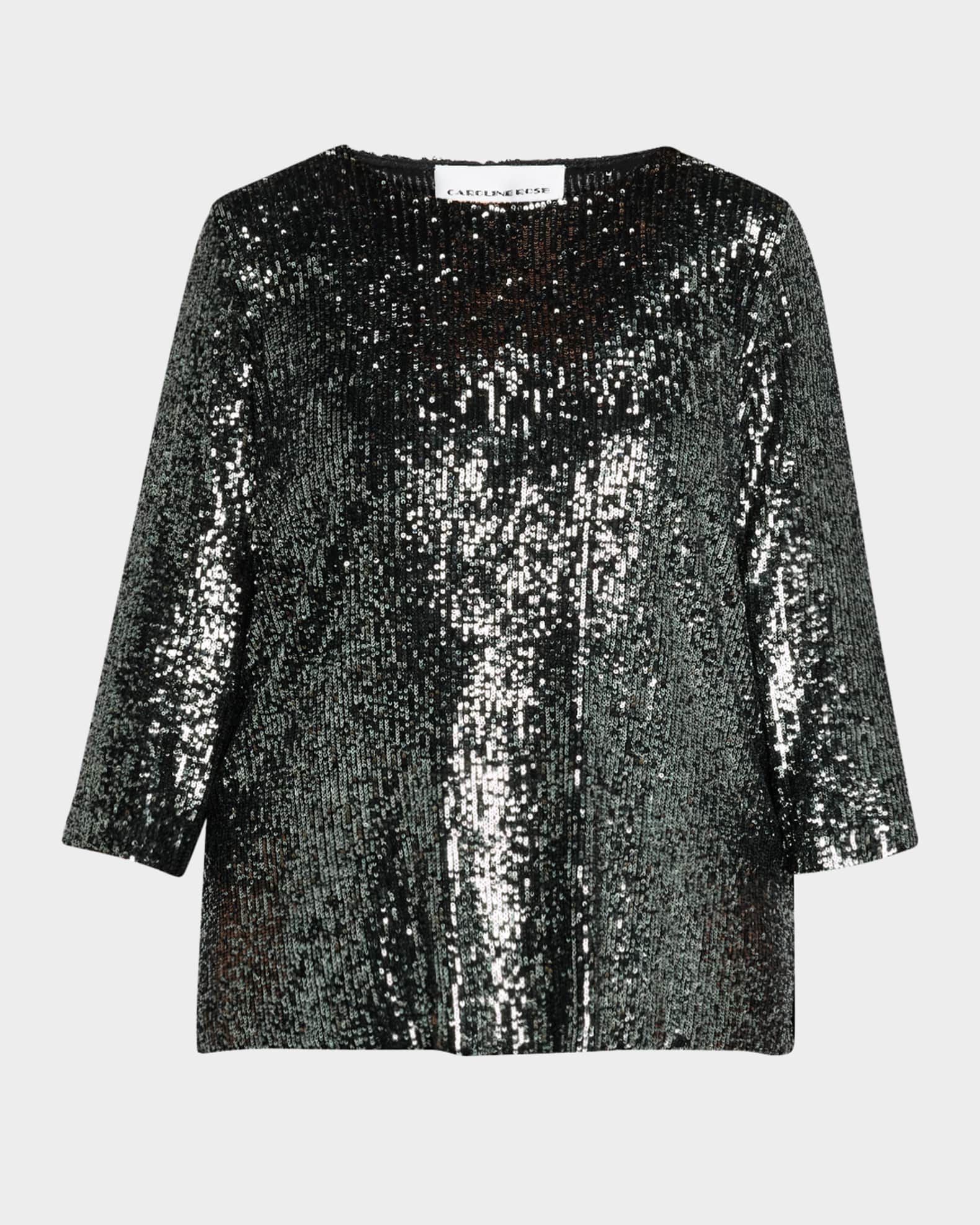 Caroline Rose 3 4 Sleeve Sequin Tunic Gunmetal Black