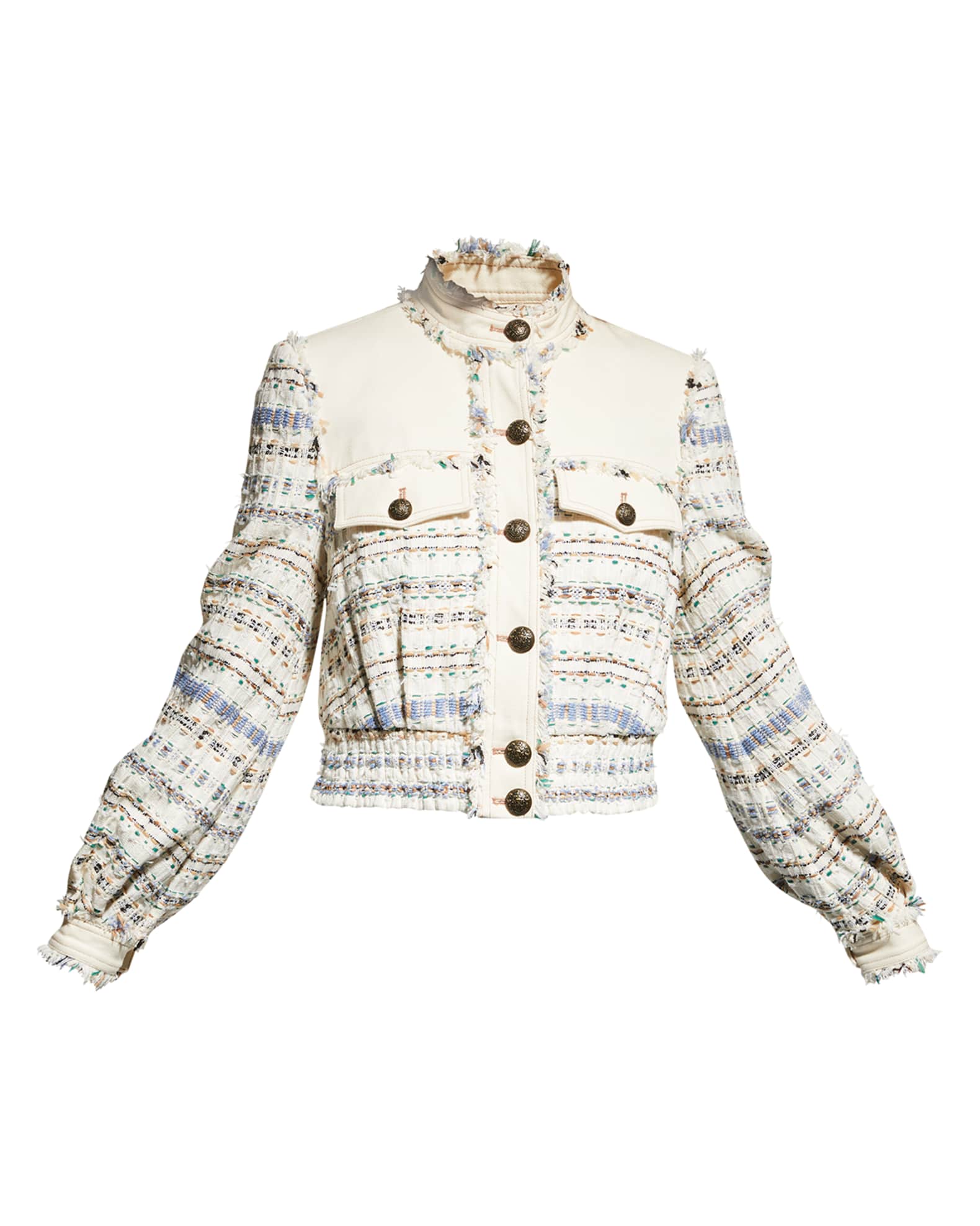 Veronica Beard Darren Tweed High-Neck Cropped Jacket | Neiman Marcus