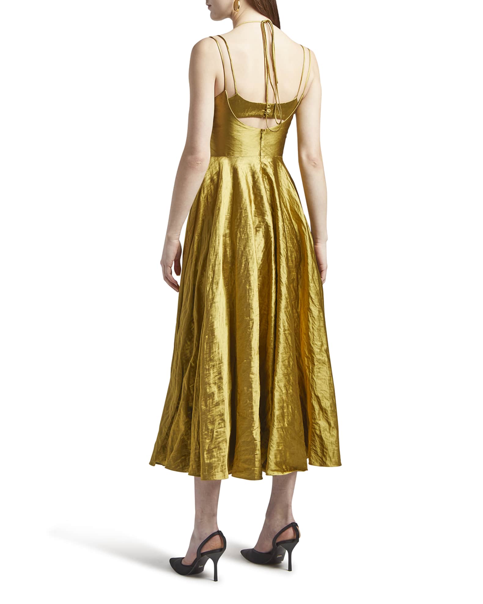 Erdem Rea Beaded Strappy Satin Midi Bustier Dress | Neiman Marcus
