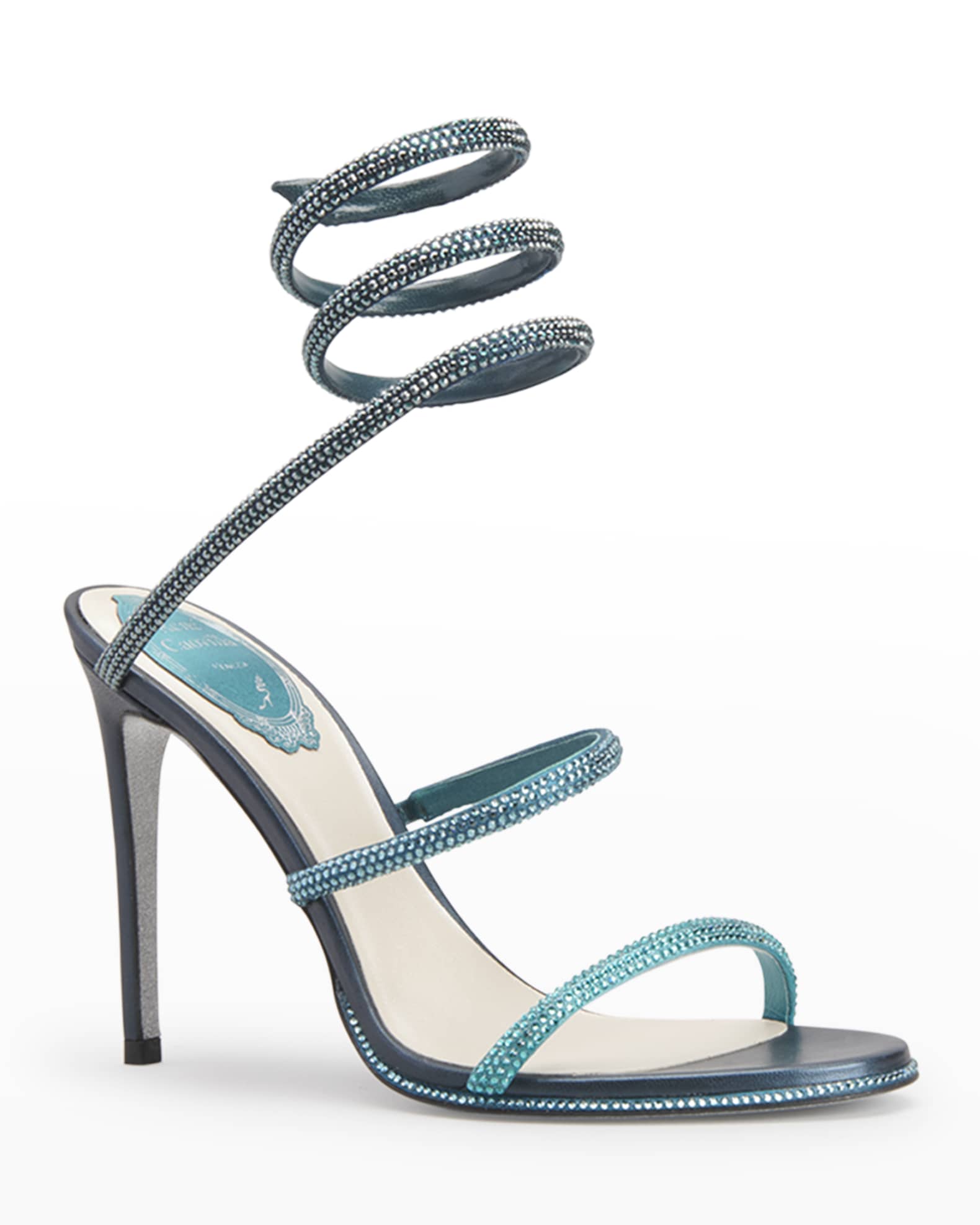 Rene Caovilla Shimmery Ankle-Wrap Stiletto Sandals | Neiman Marcus