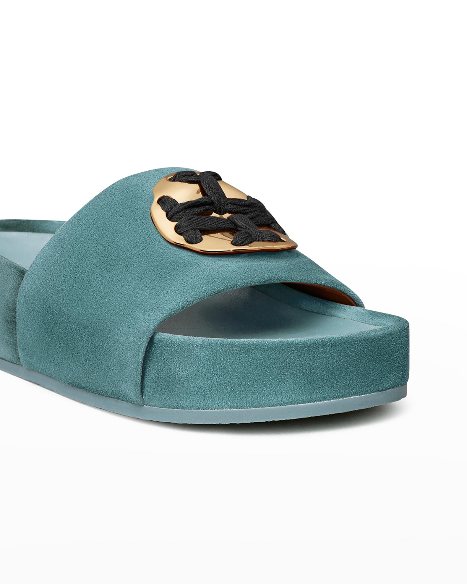 Tory Burch Suede Woven Double T Platform Sandals | Neiman Marcus