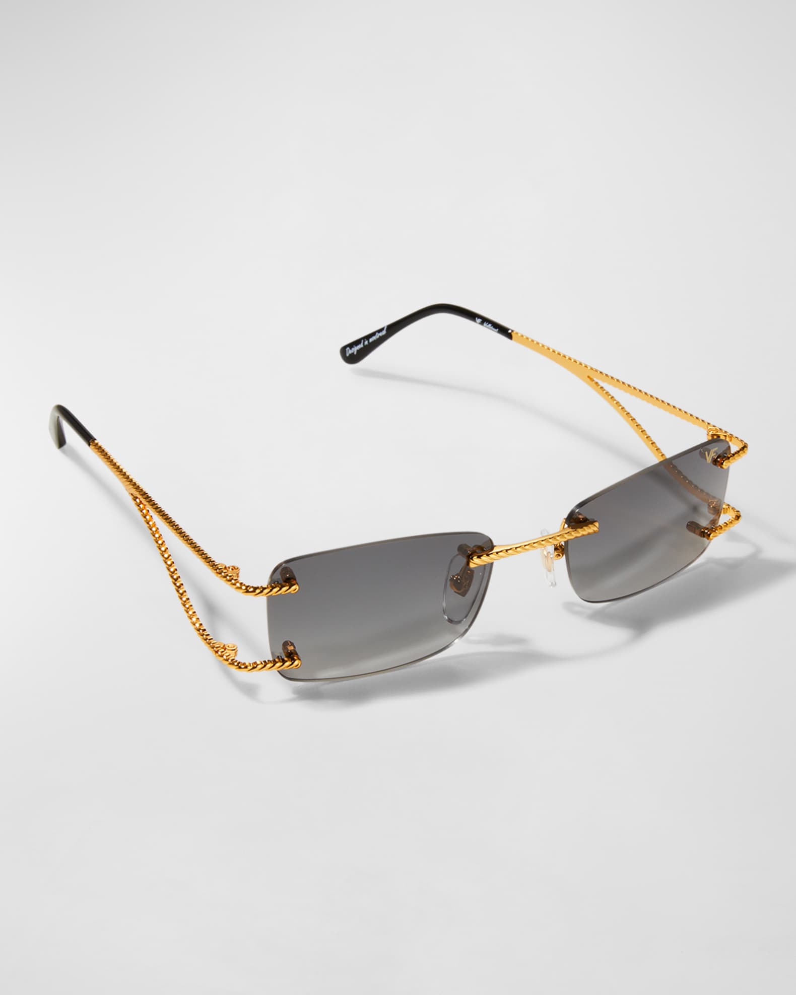 Vintage Frames Company Men's VF Wall Street Rectangle Rimless Sunglasses, Black/Gold, Men's, Sunglasses Square Sunglasses