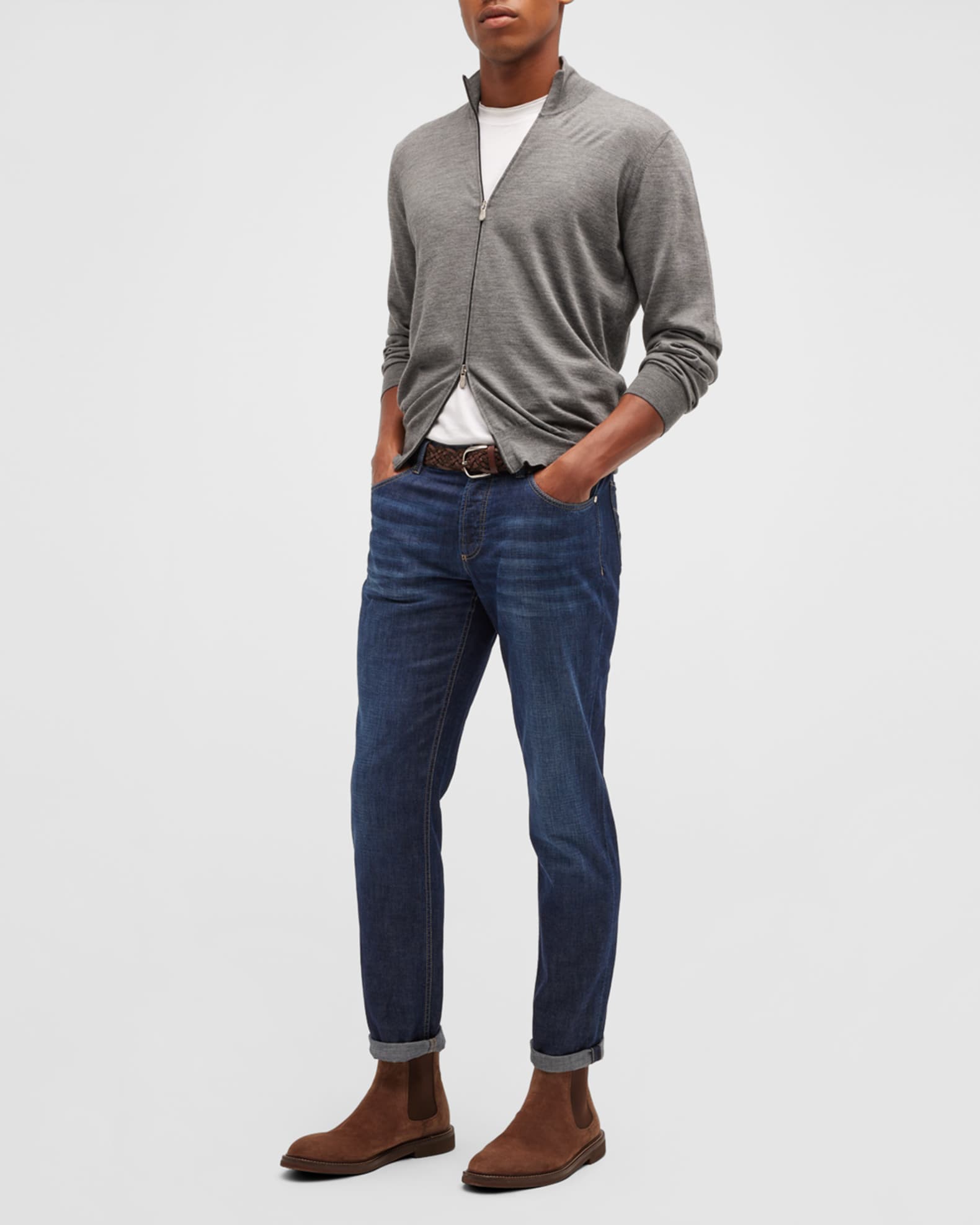 Men's Fine-Gauge Wool/Cashmere Zip Cardigan 1
