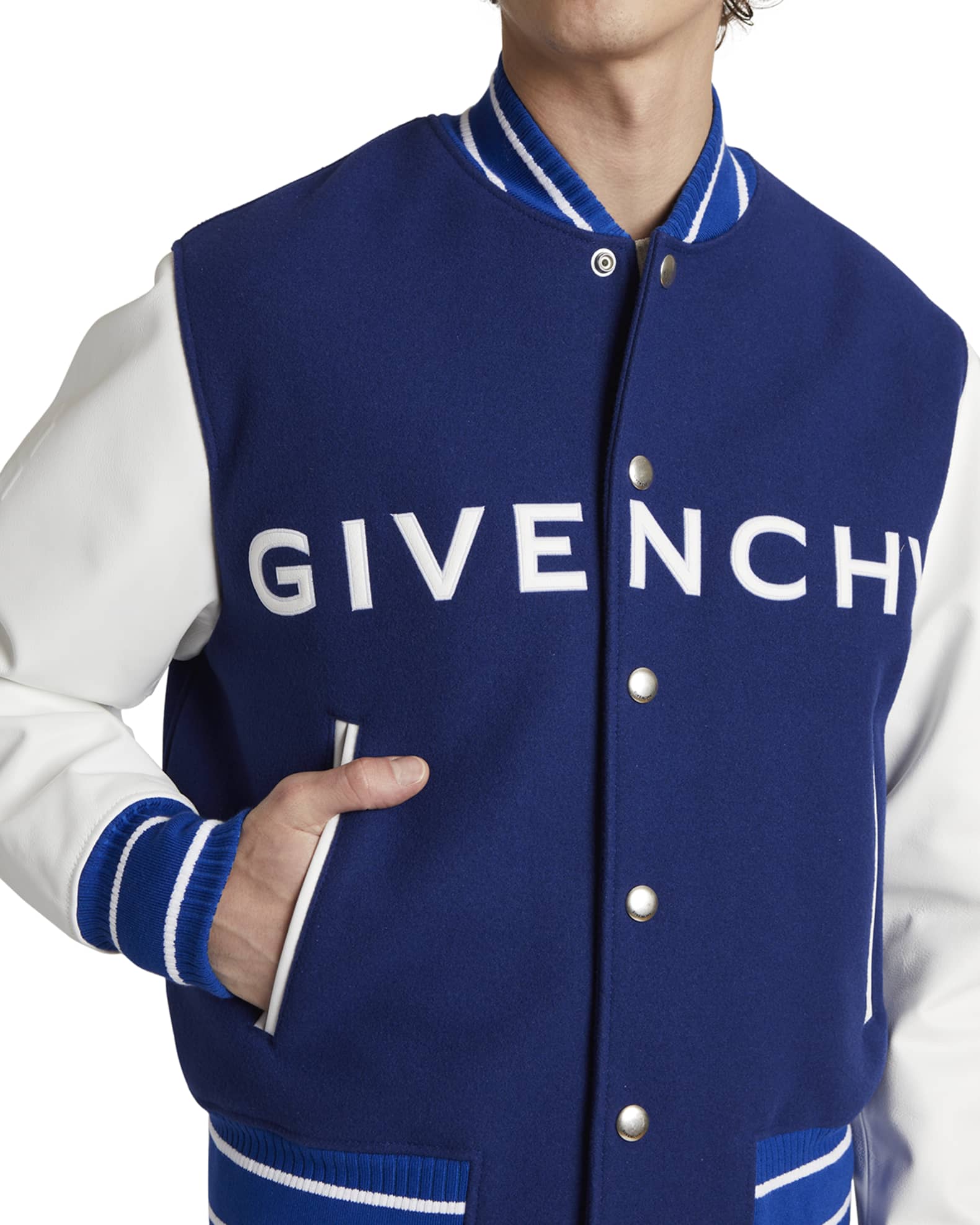 Givenchy Men's Wool & Leather Varsity Jacket | Neiman Marcus